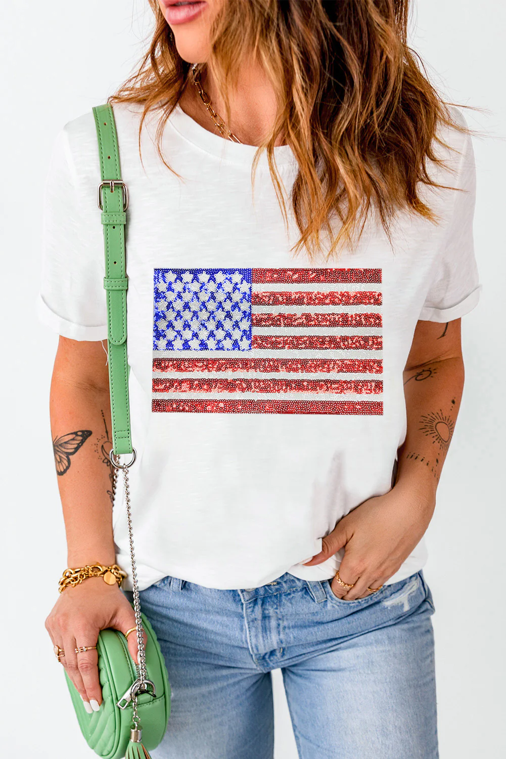 US Flag Round Neck Short Sleeve T-Shirt - Image 4