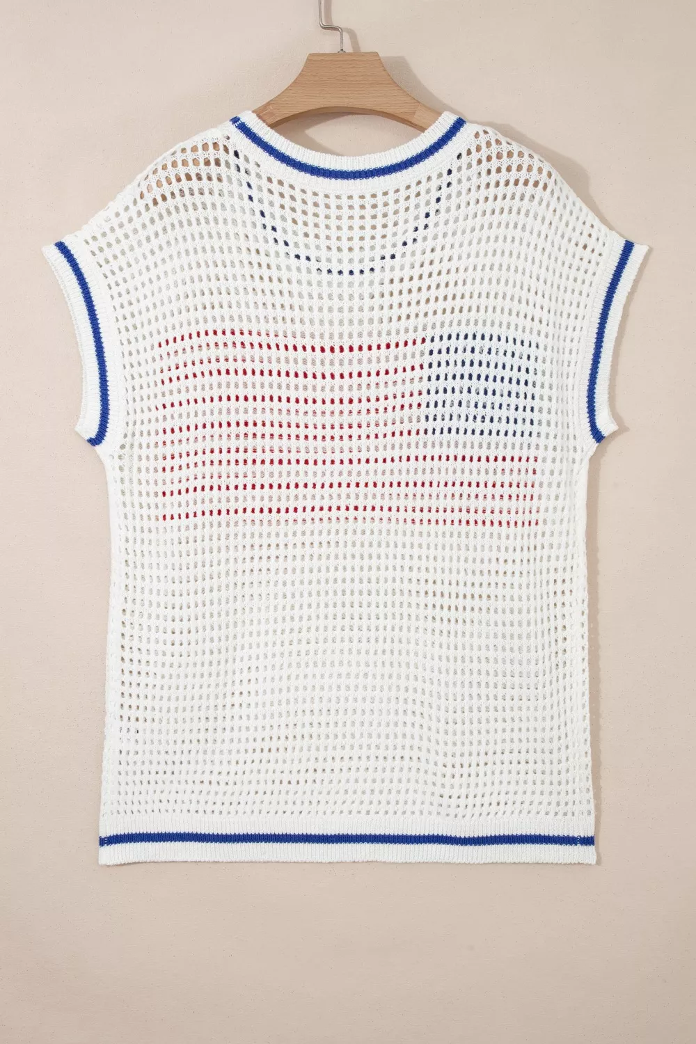 USA Flag Eyelet Knitted Cap Sleeve Sweater Top - Image 5
