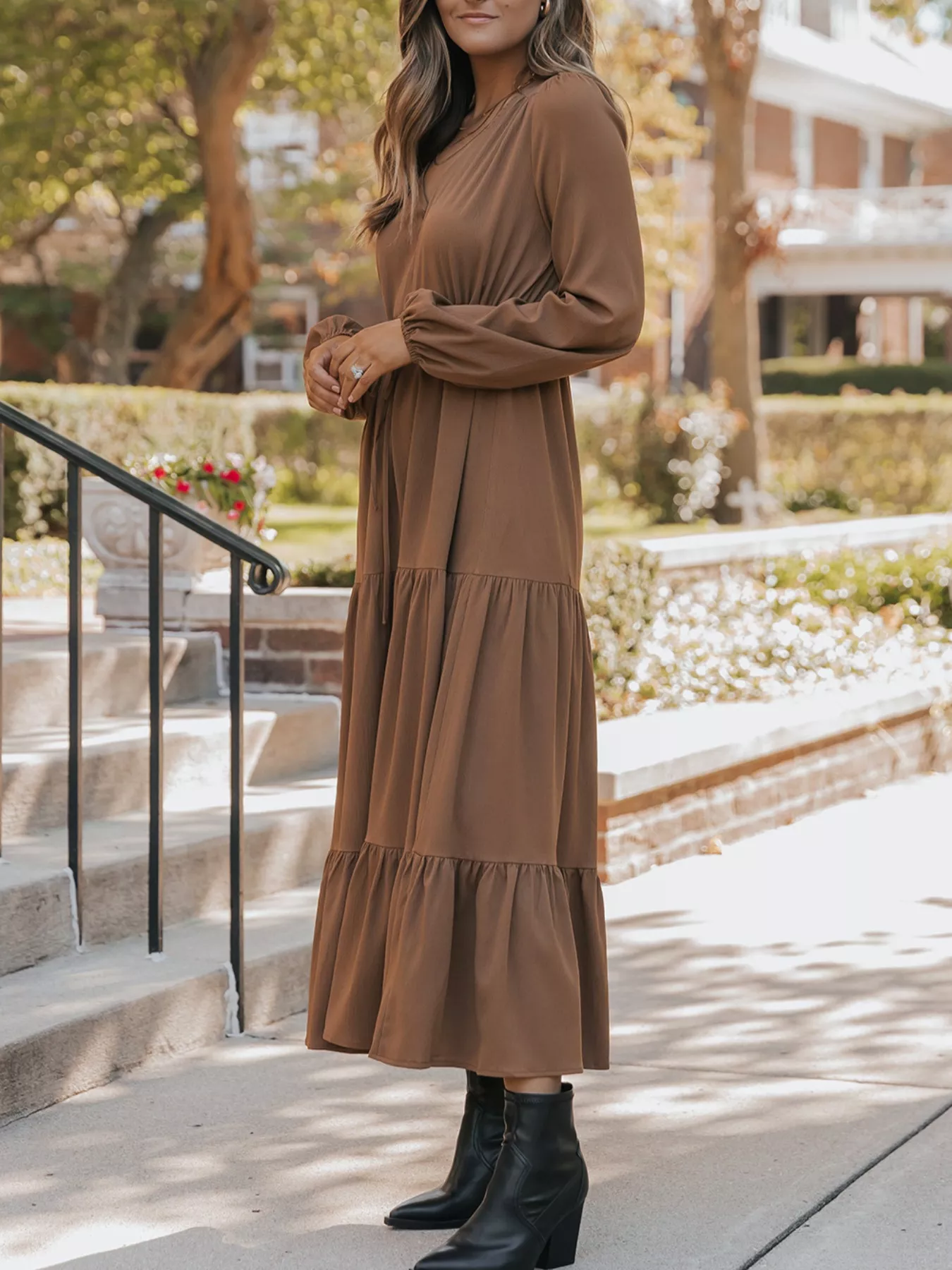 V-Neck Balloon Sleeve Tiered Dress - Image 7