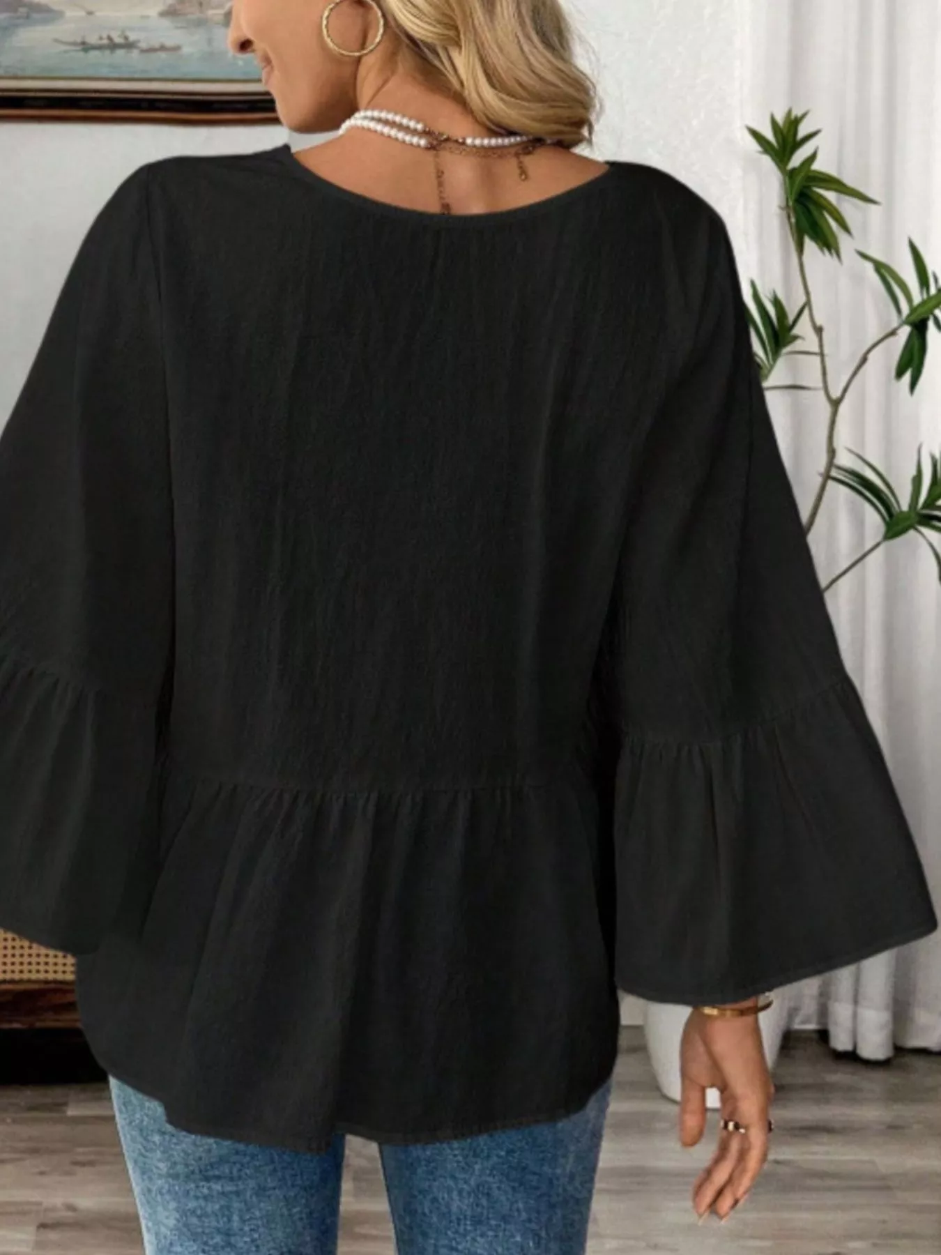 V-Neck Bell Sleeve Blouse - Image 13
