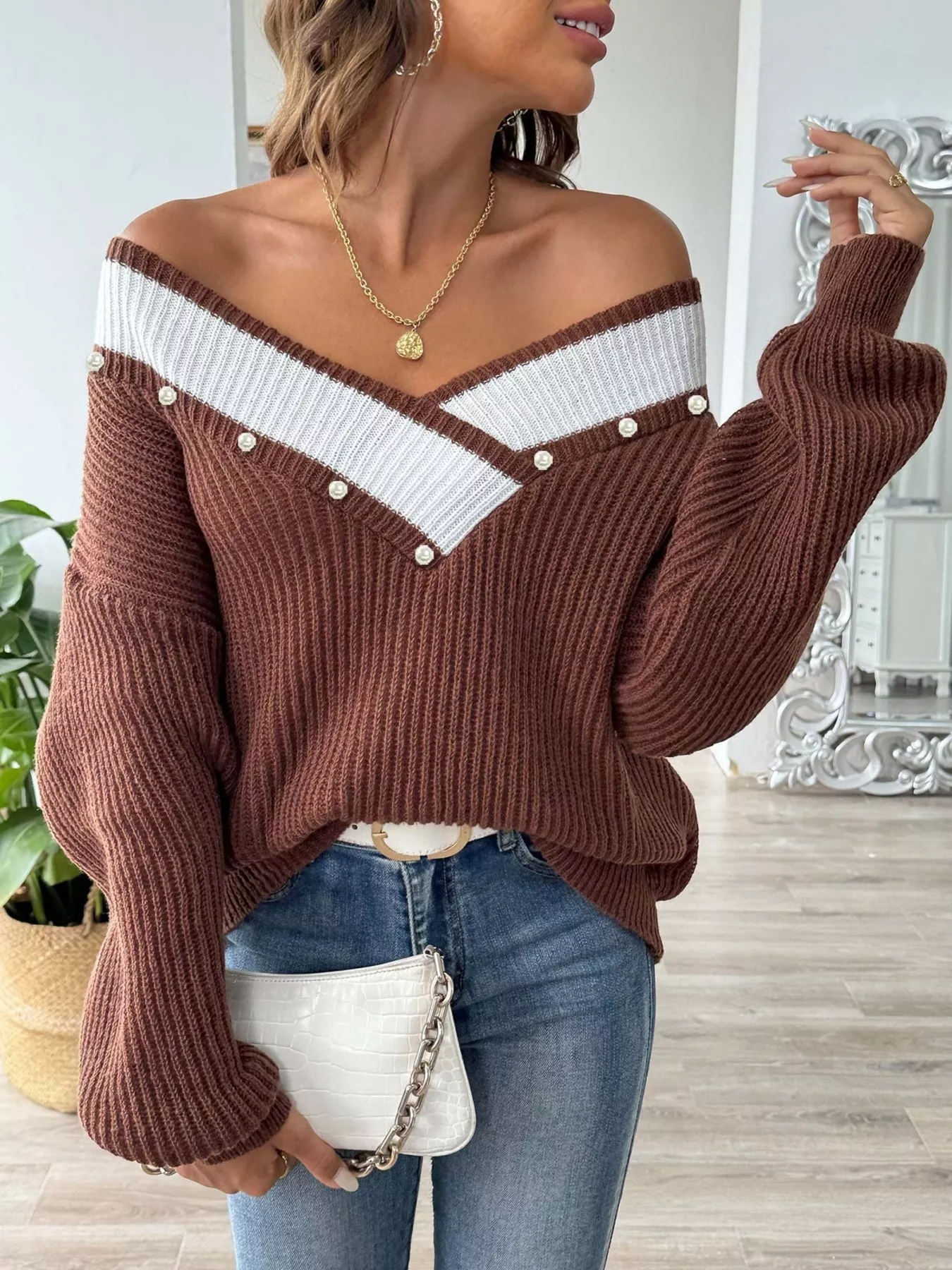 V-Neck Button-Decorated Sweater - Image 6