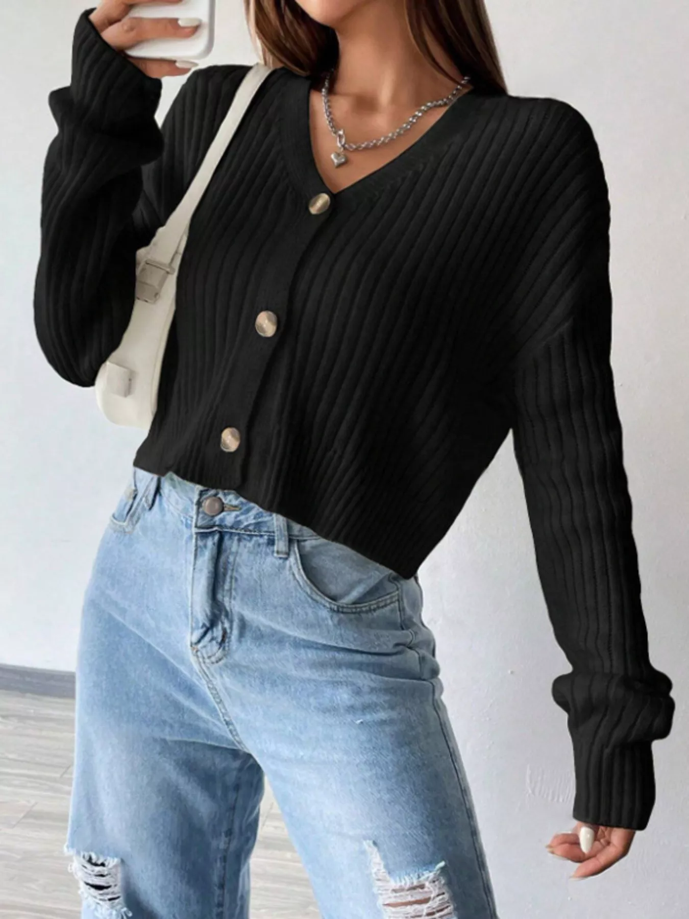 V-Neck Button-Up Cardigan - Image 4