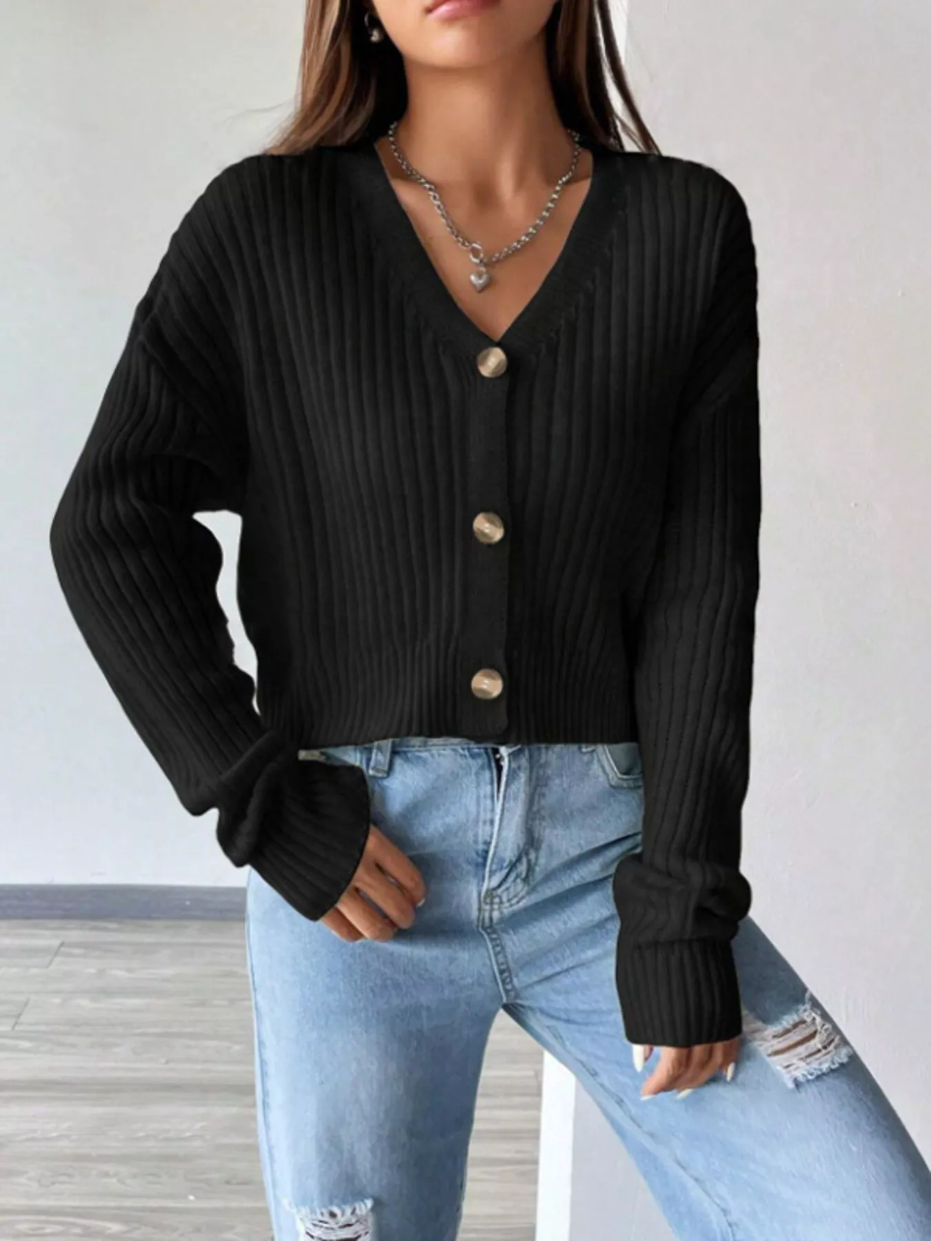 V-Neck Button-Up Cardigan - Image 5