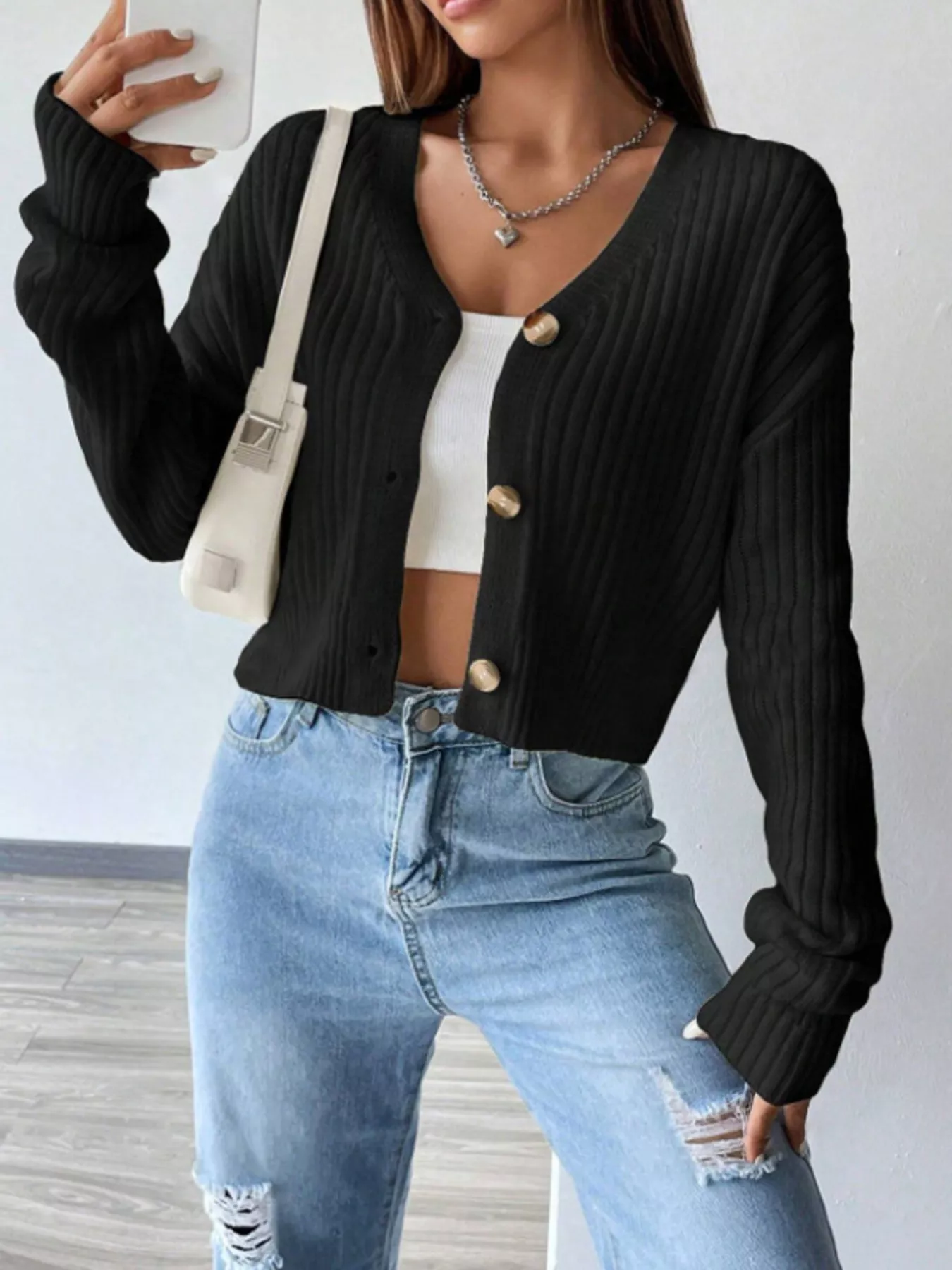 V-Neck Button-Up Cardigan - Image 6