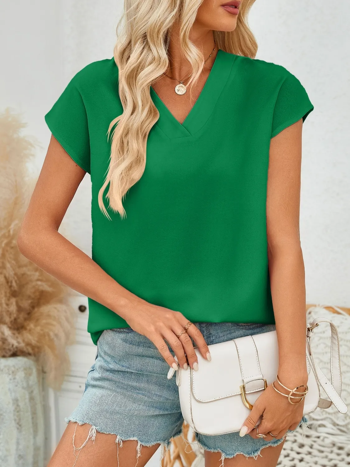 V-Neck Cap Sleeve Blouse - Image 12