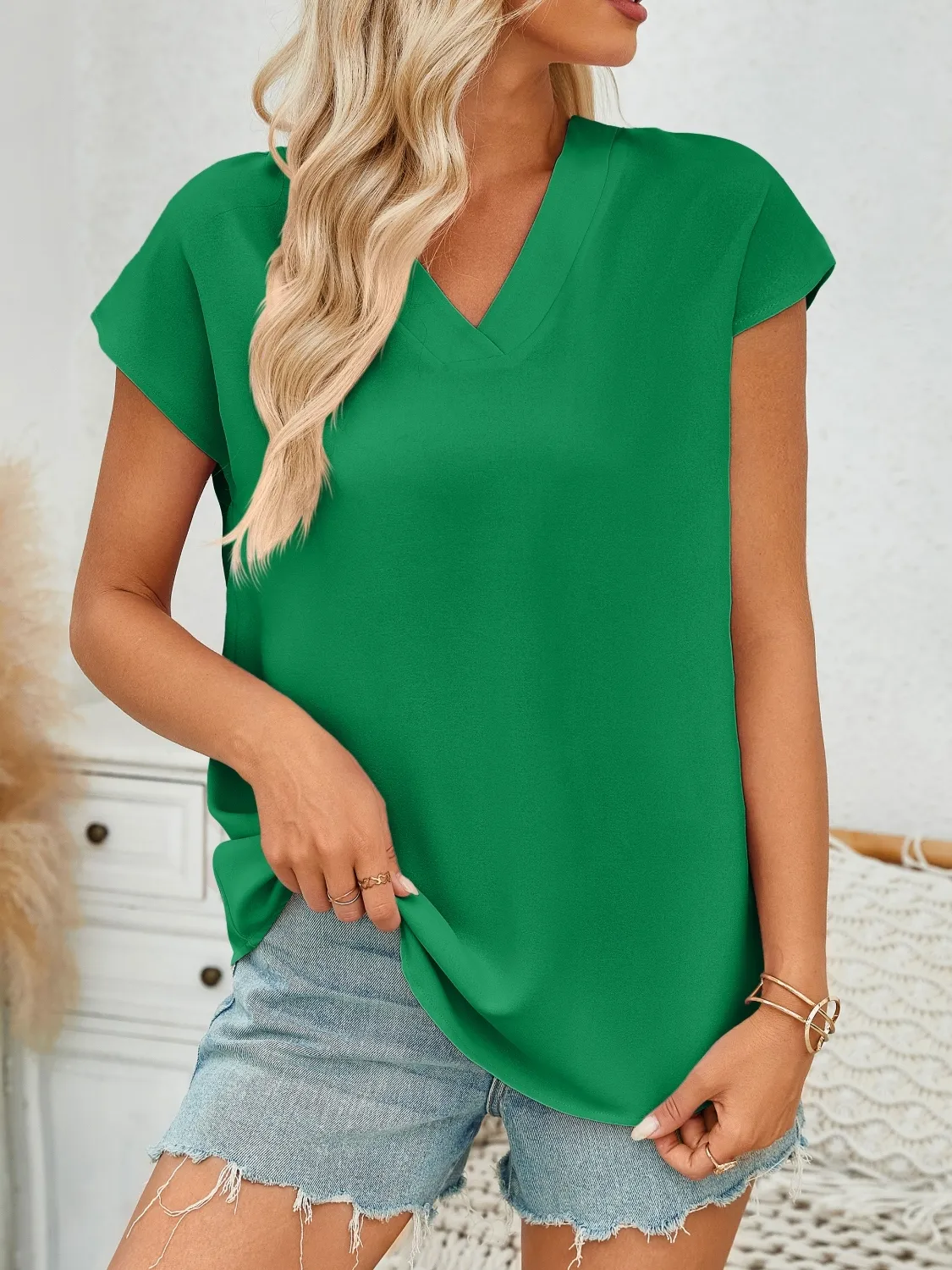 V-Neck Cap Sleeve Blouse - Image 13