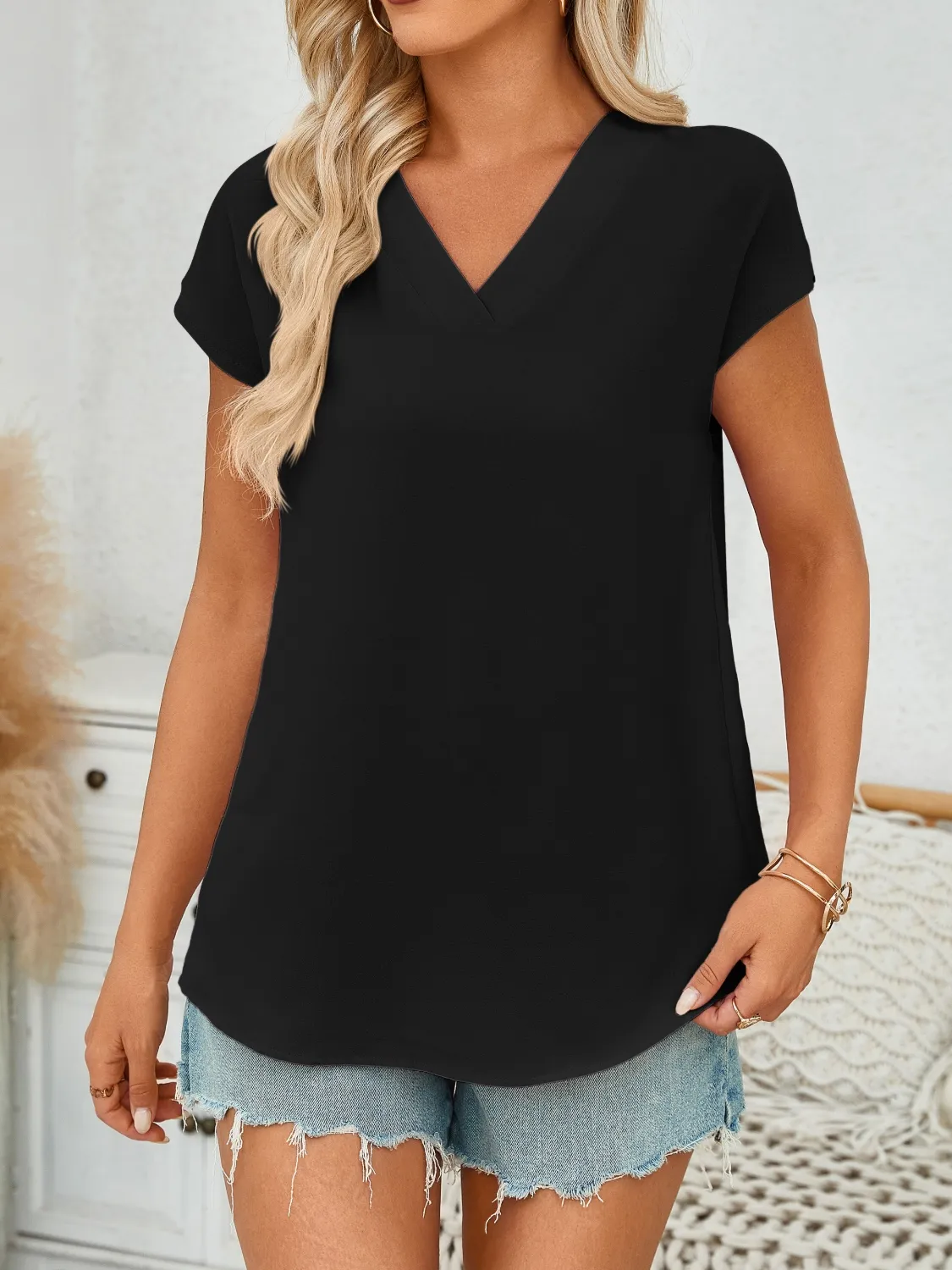 V-Neck Cap Sleeve Blouse - Image 17