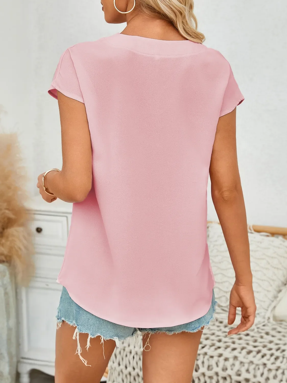 V-Neck Cap Sleeve Blouse - Image 4
