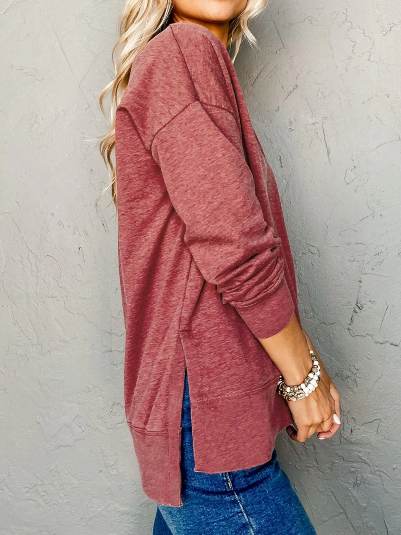 V-Neck Casual Long Sleeve T-Shirt - Image 4