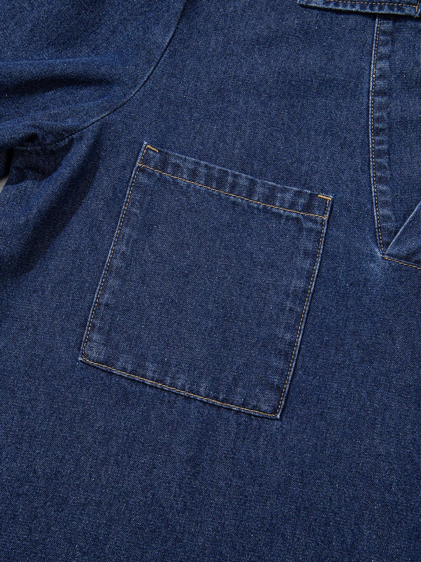 V Neck Collared Single Chest Pocket Long Sleeve Denim Dress - Image 11