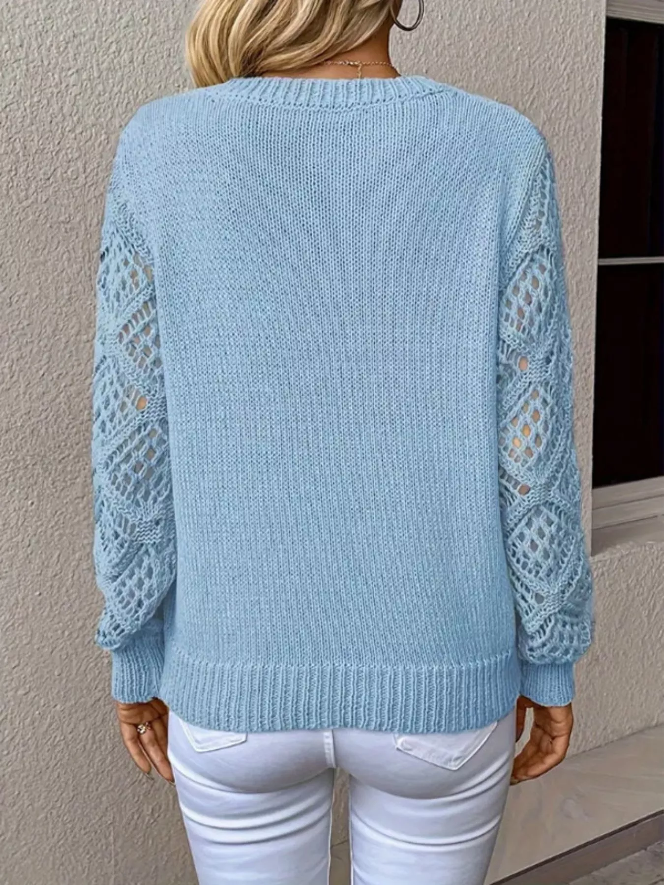 V-Neck Crochet Sleeve Sweater - Image 20