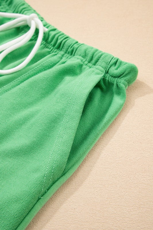 V Neck Drop Shoulder Tee and Patchwork Shorts Set - Image 38