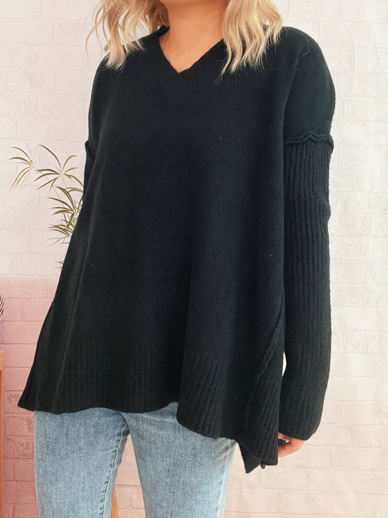 V-Neck Dropped Shoulder Sweater - Image 18