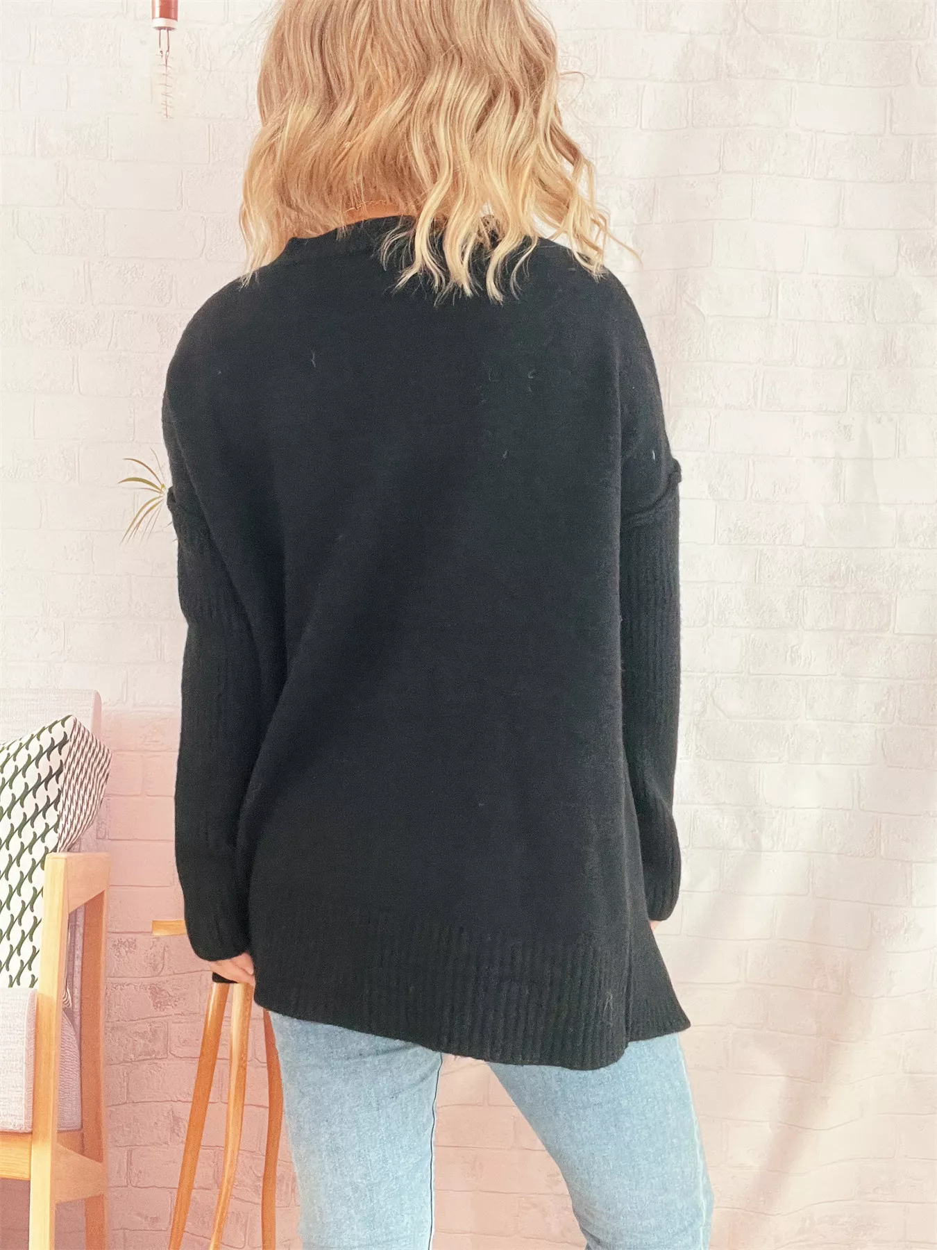 V-Neck Dropped Shoulder Sweater - Image 19
