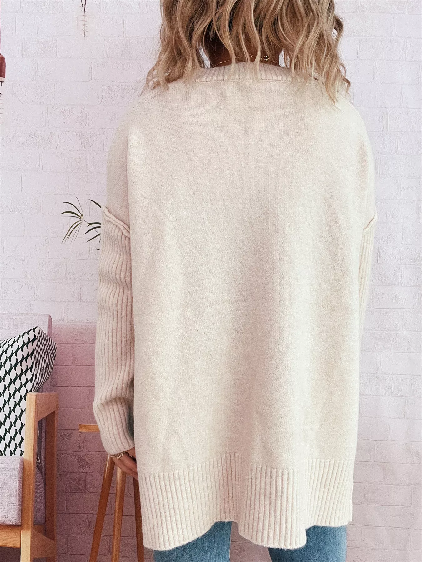 V-Neck Dropped Shoulder Sweater - Image 5