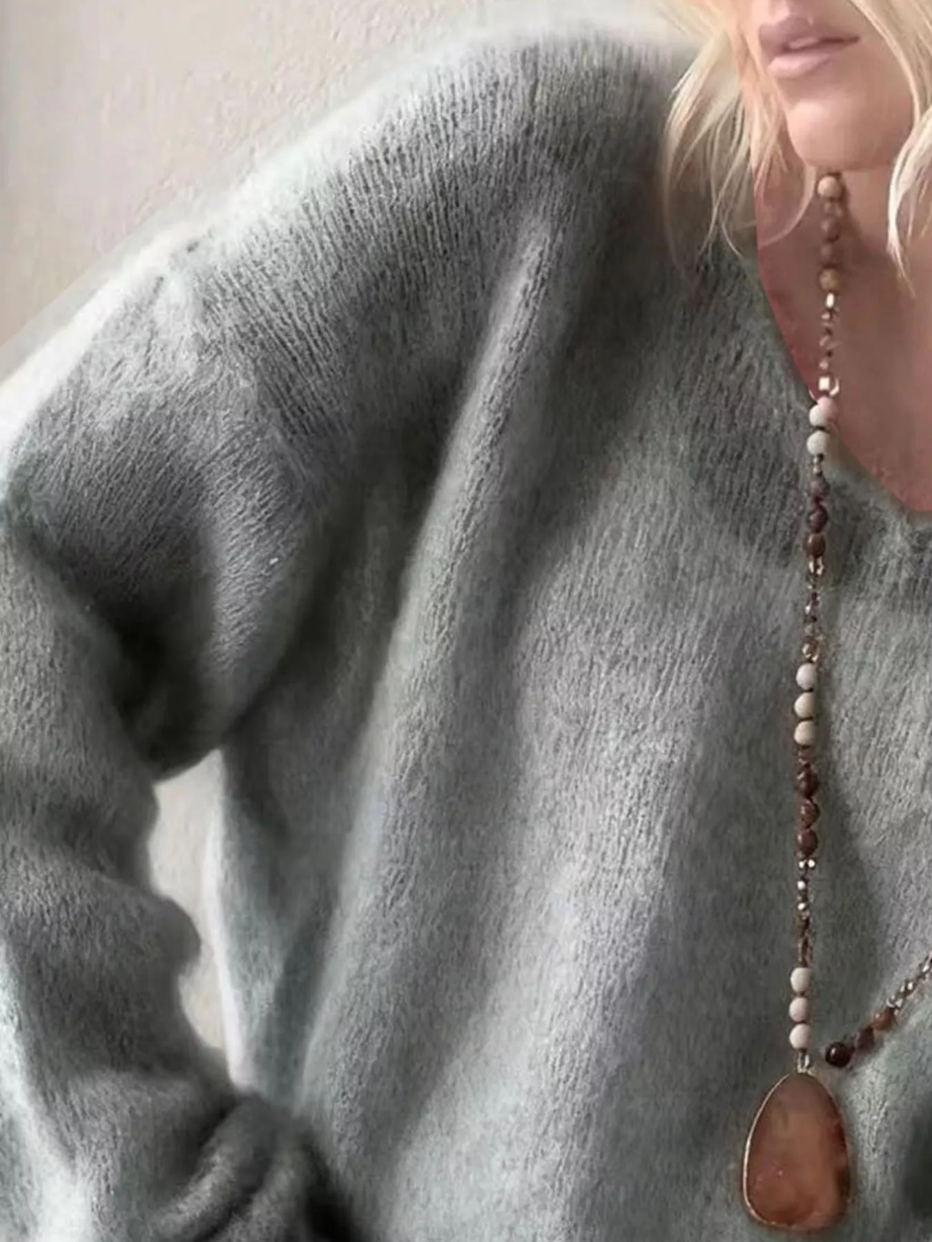 V-Neck Dropped Shoulder Sweater - Image 11
