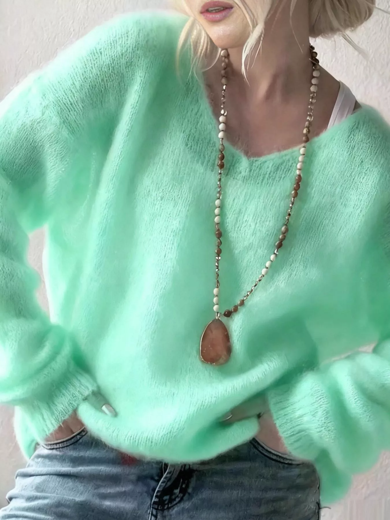 V-Neck Dropped Shoulder Sweater - Image 13