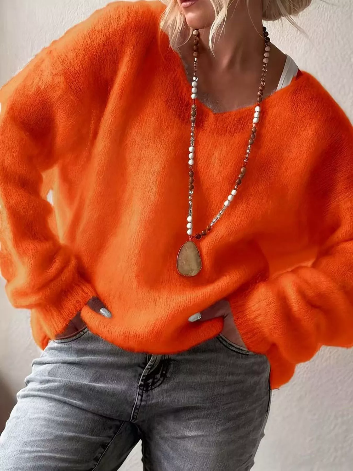 V-Neck Dropped Shoulder Sweater - Image 16