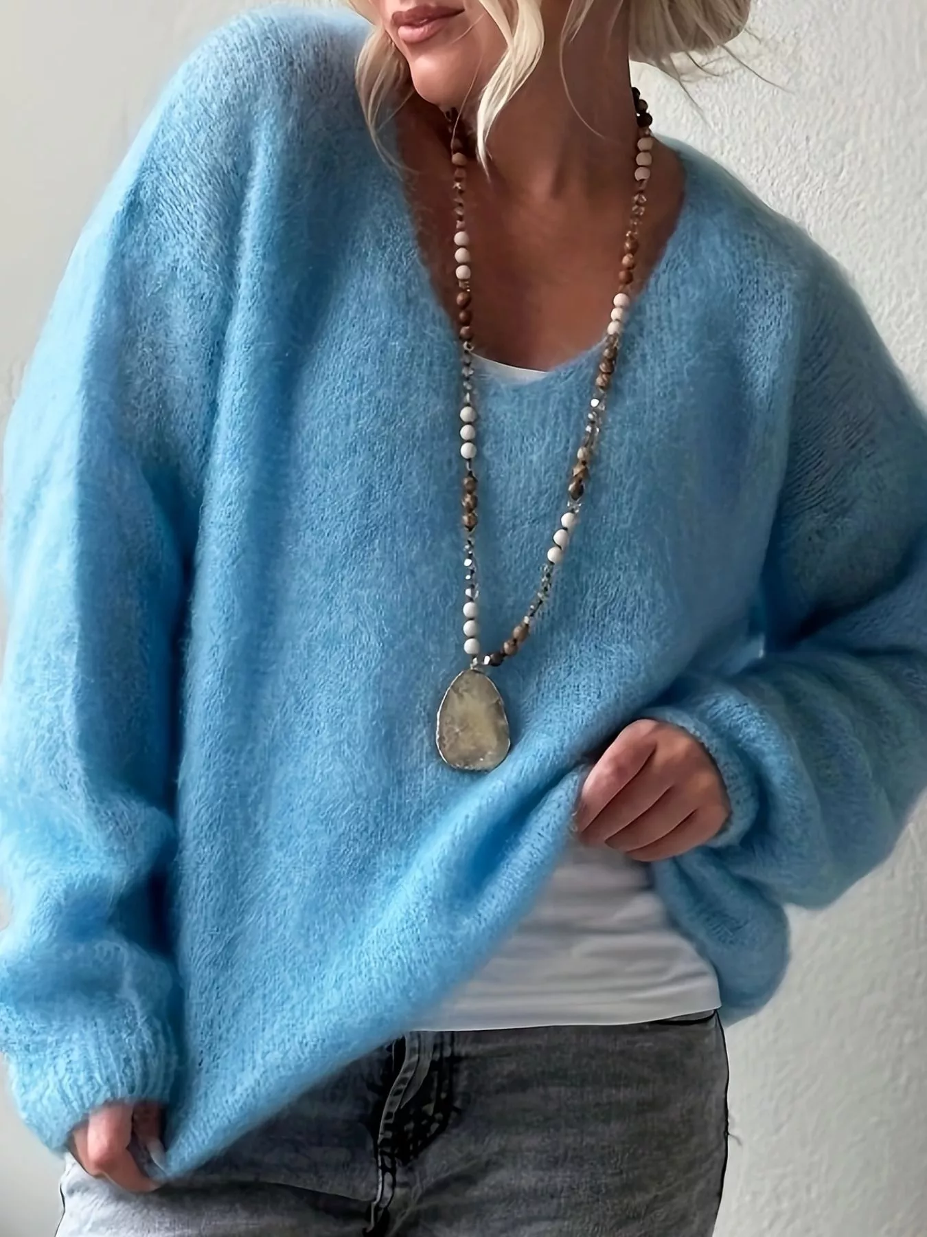 V-Neck Dropped Shoulder Sweater - Image 7