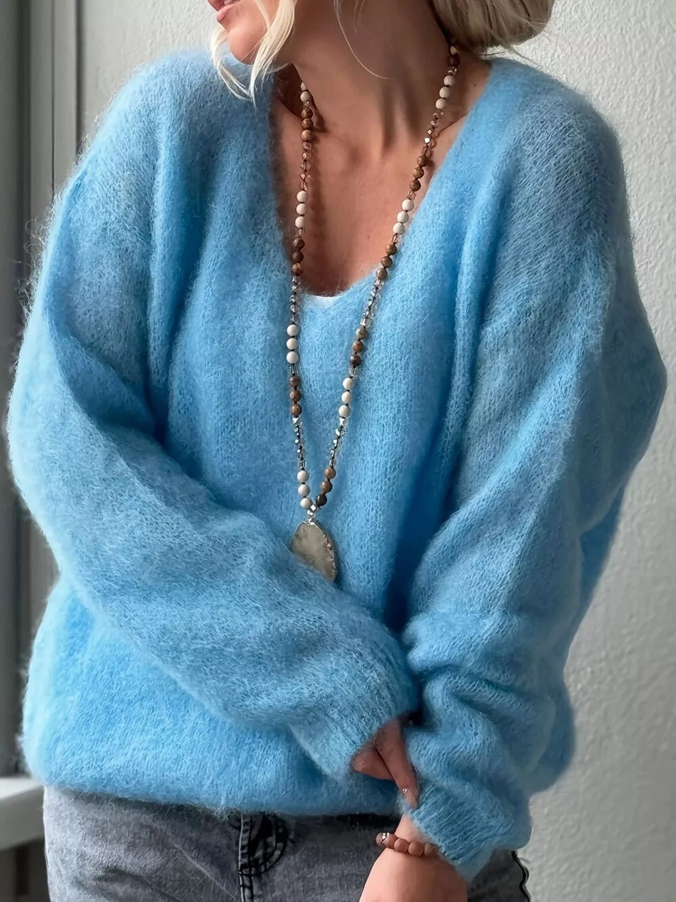 V-Neck Dropped Shoulder Sweater - Image 8