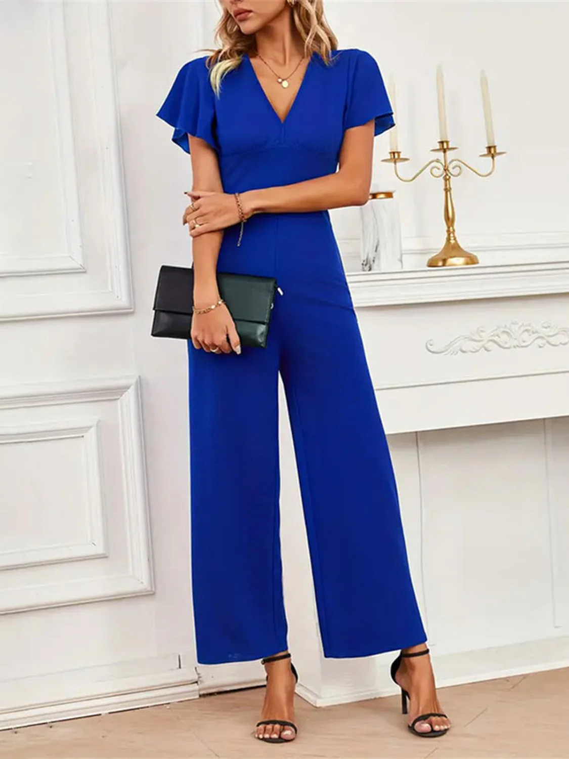 V-Neck Flutter Sleeve Jumpsuit - Image 11