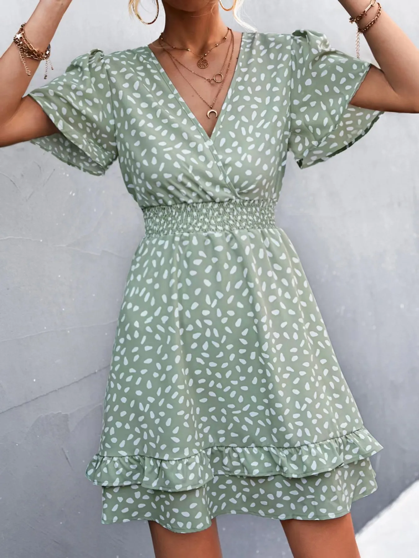 V-Neck Flutter Sleeve Mini Dress - Image 11
