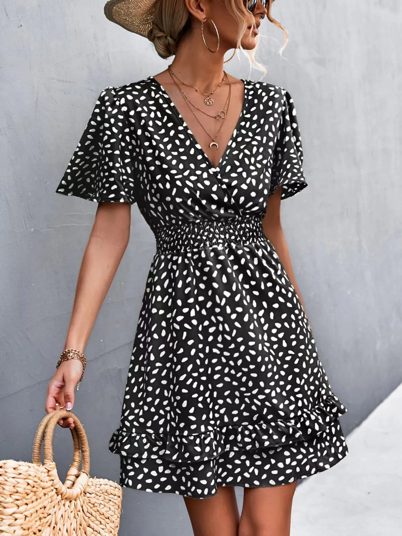 V-Neck Flutter Sleeve Mini Dress - Image 4