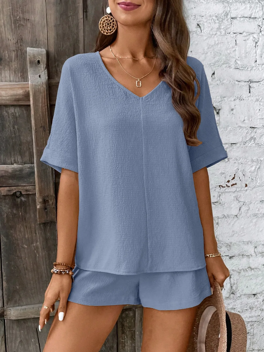 V-Neck Half Sleeve Top and Shorts Set - Image 23