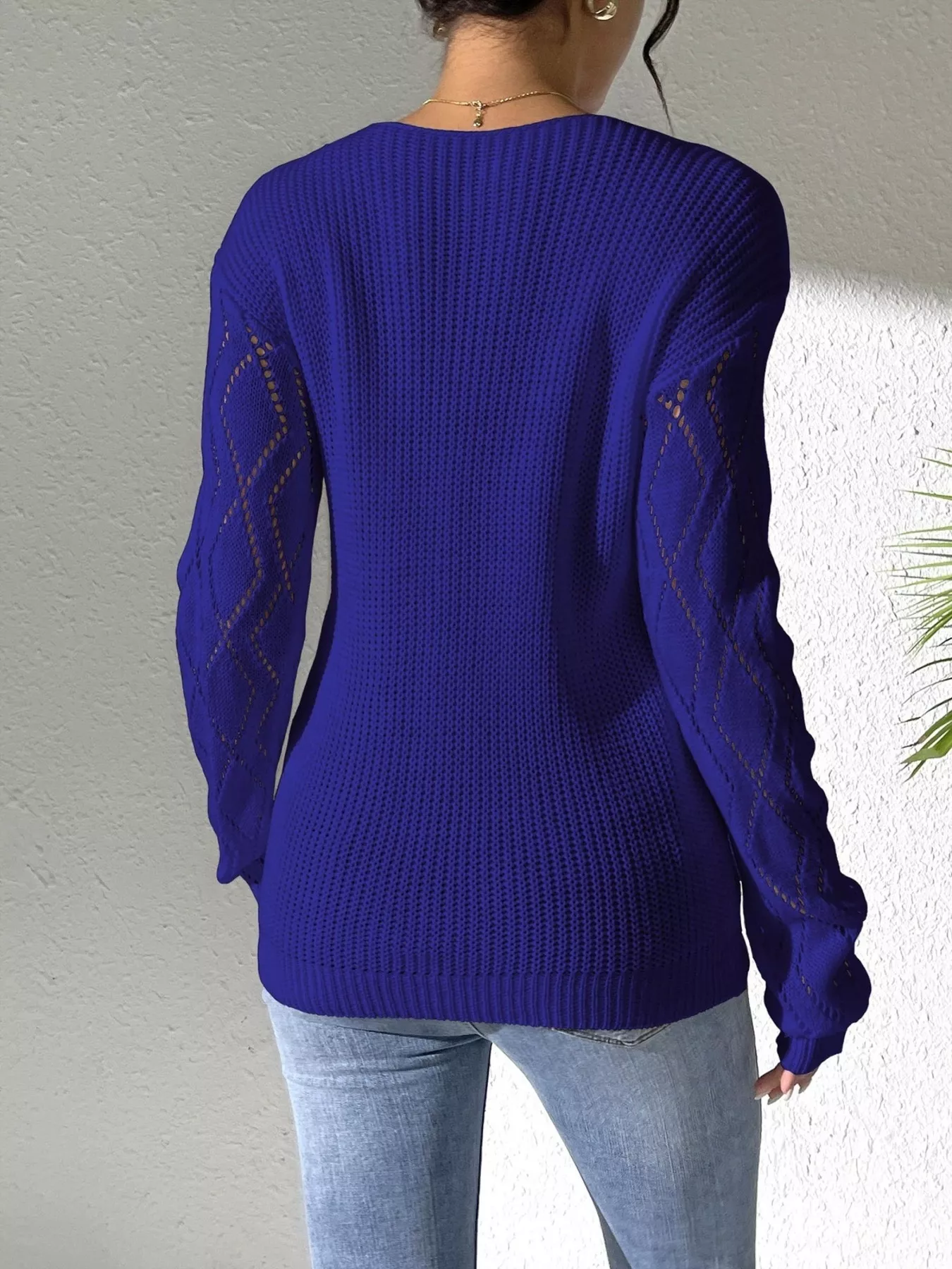 V-Neck Hollow Knit Sweater - Image 14