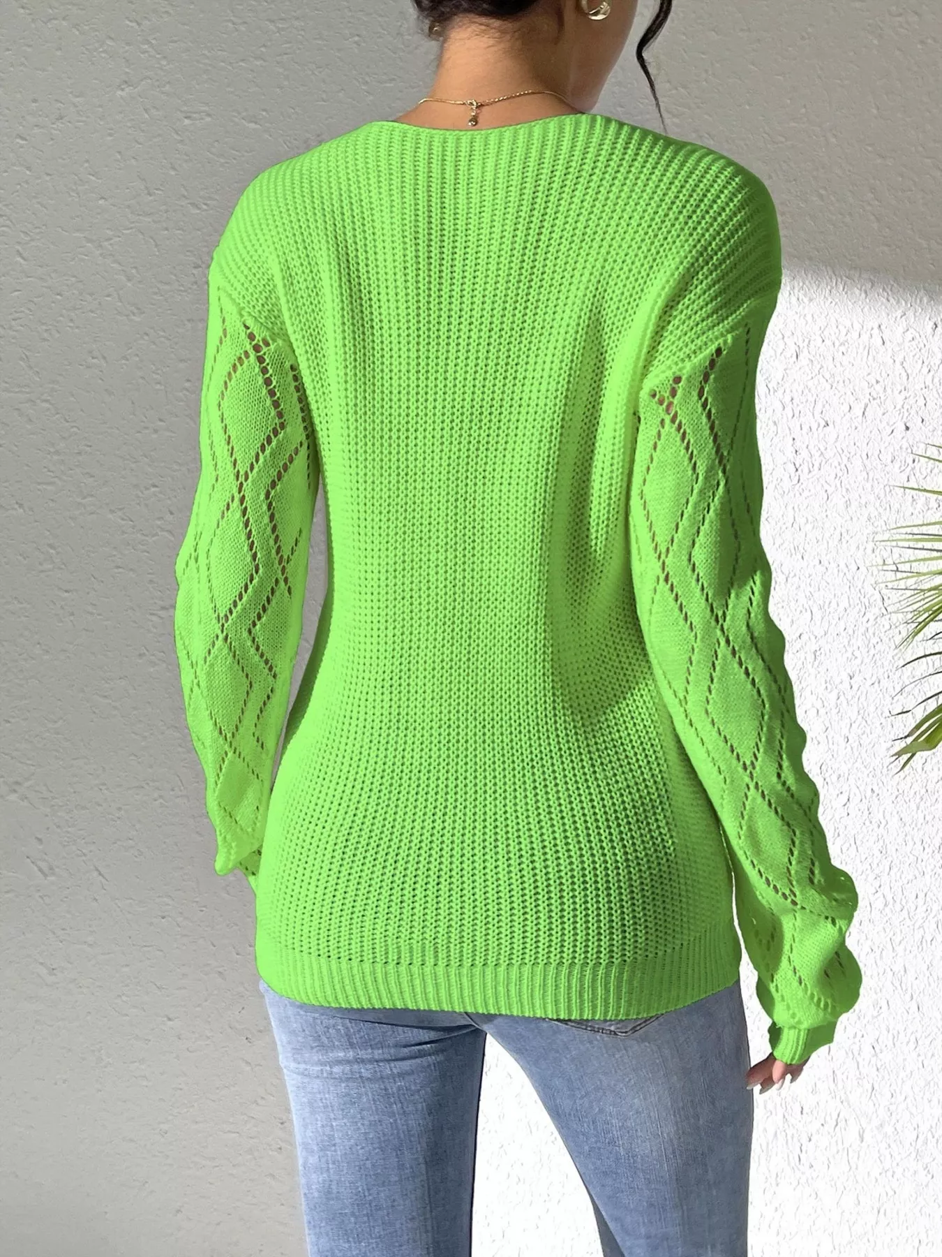 V-Neck Hollow Knit Sweater - Image 20