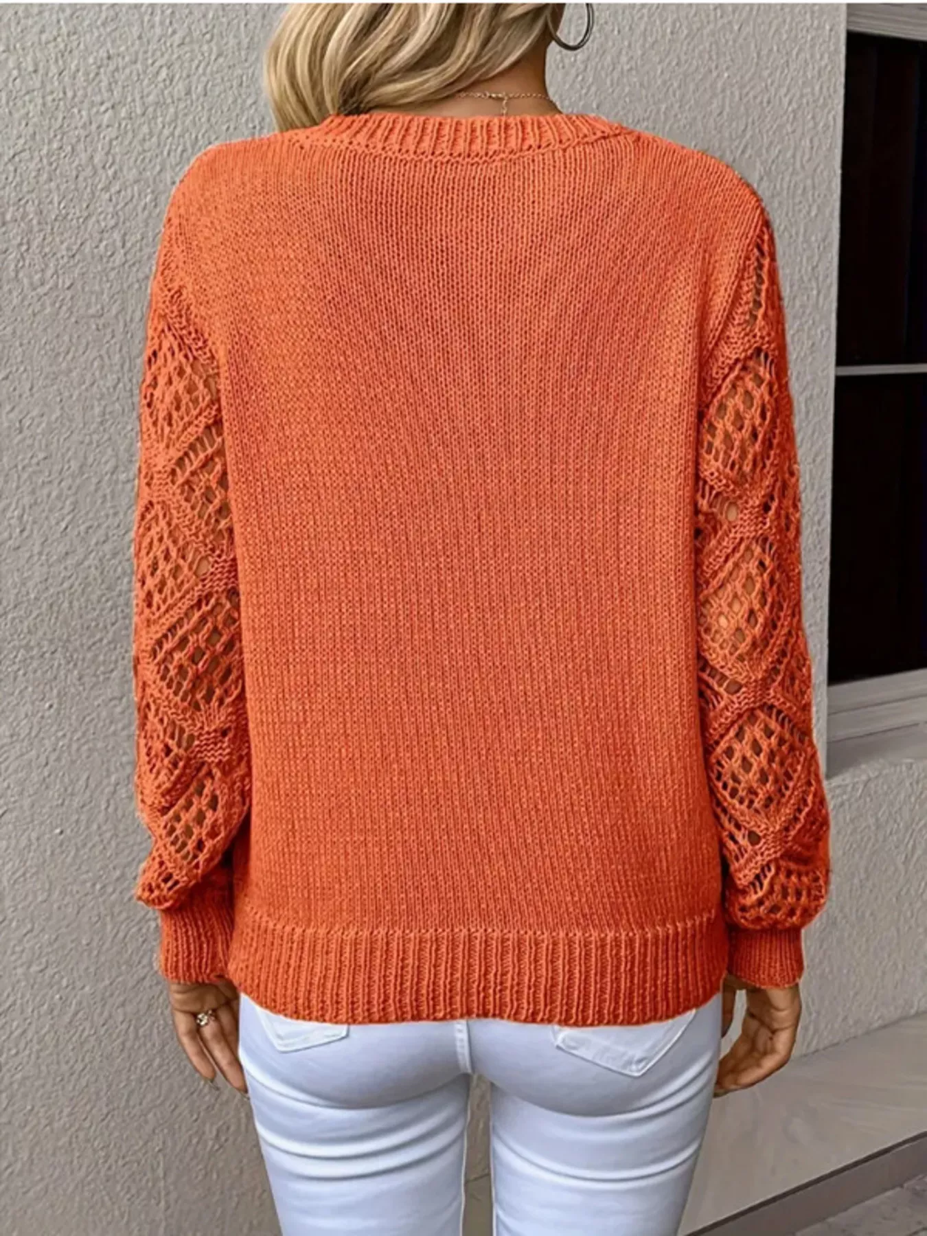 V-Neck Hollow-Out Sleeve Knit Sweater - Image 6