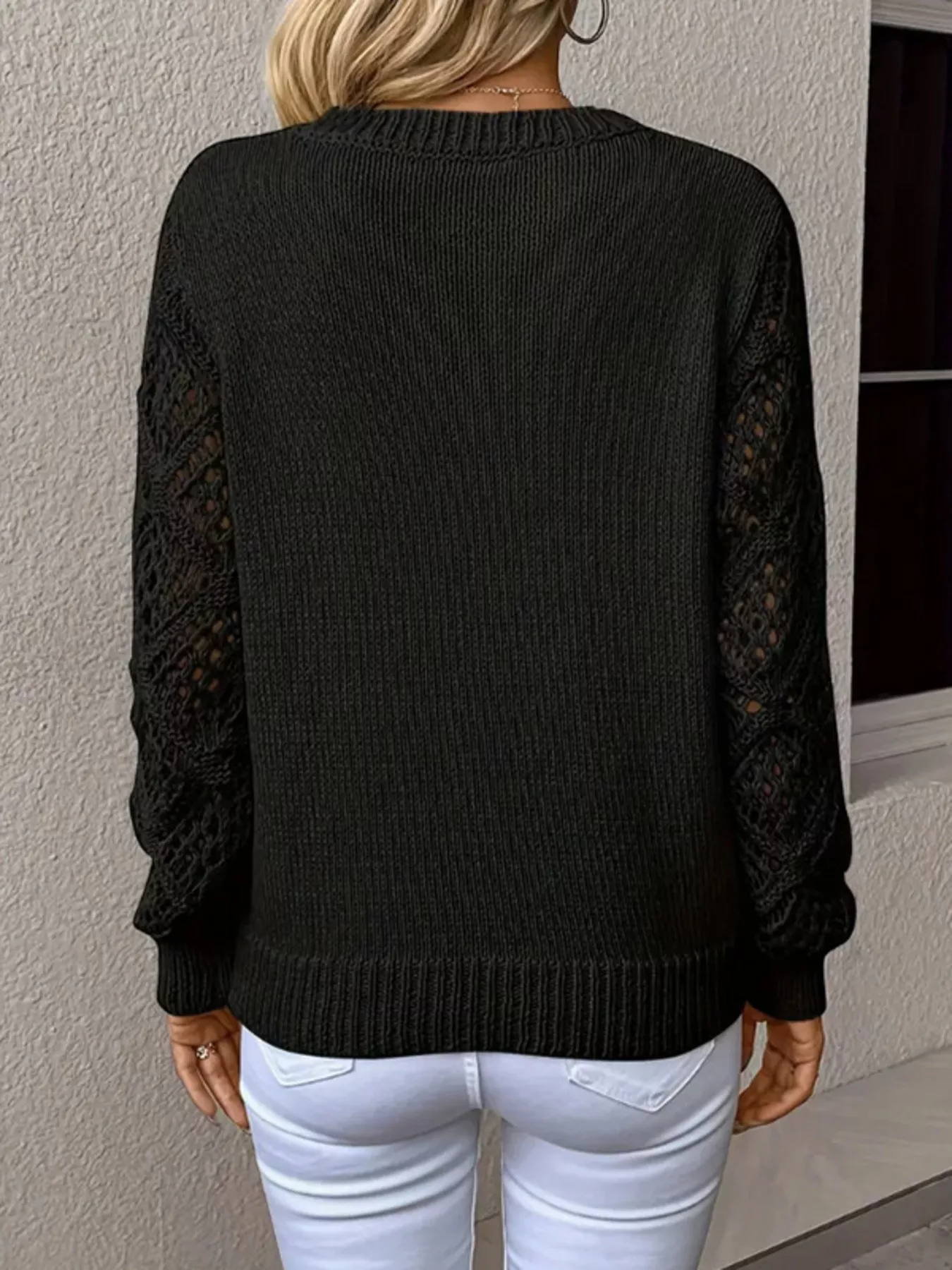 V-Neck Hollow-Out Sleeve Knit Sweater - Image 9