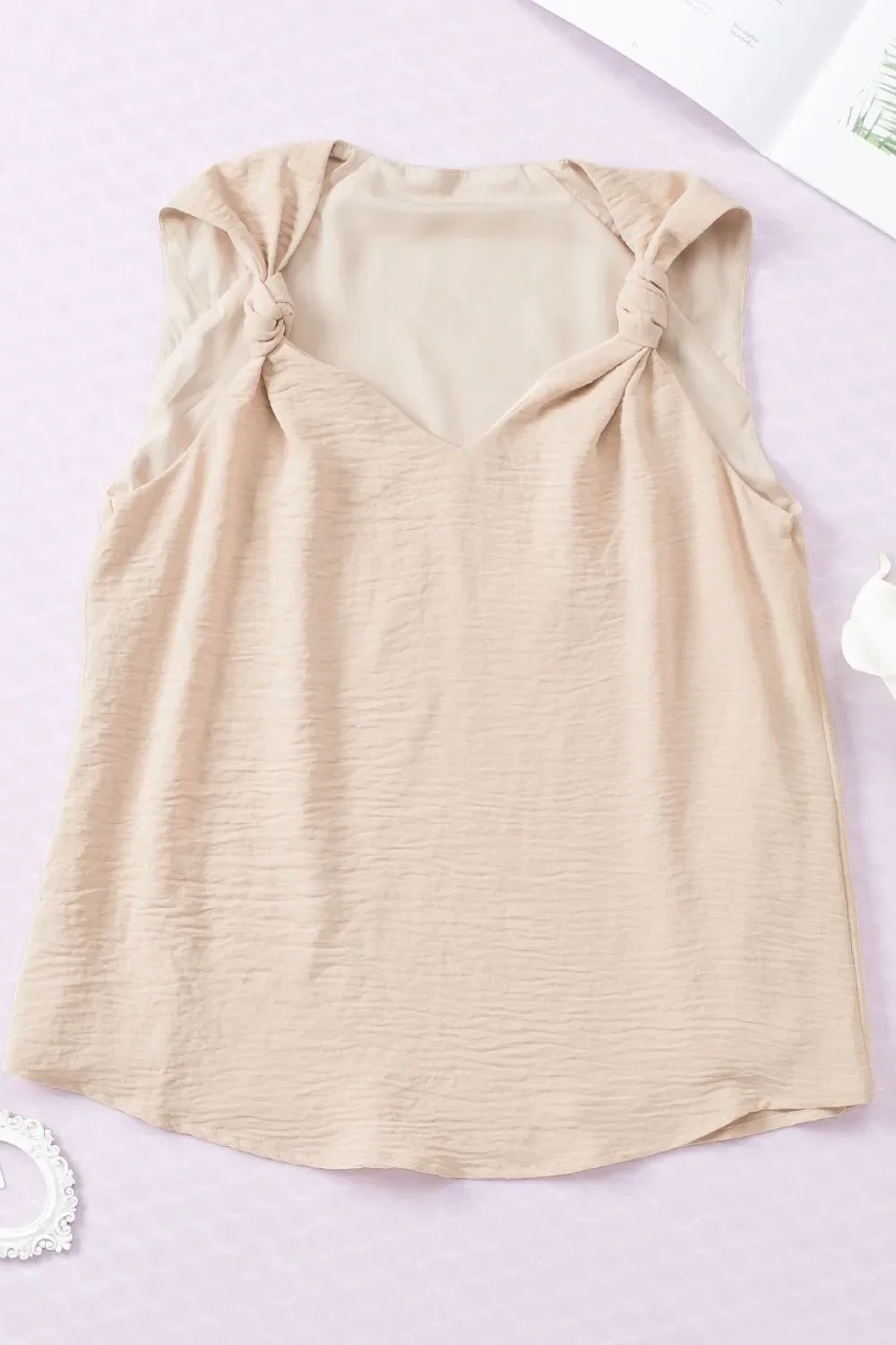 V Neck Knotted Shoulder Vest - Image 4