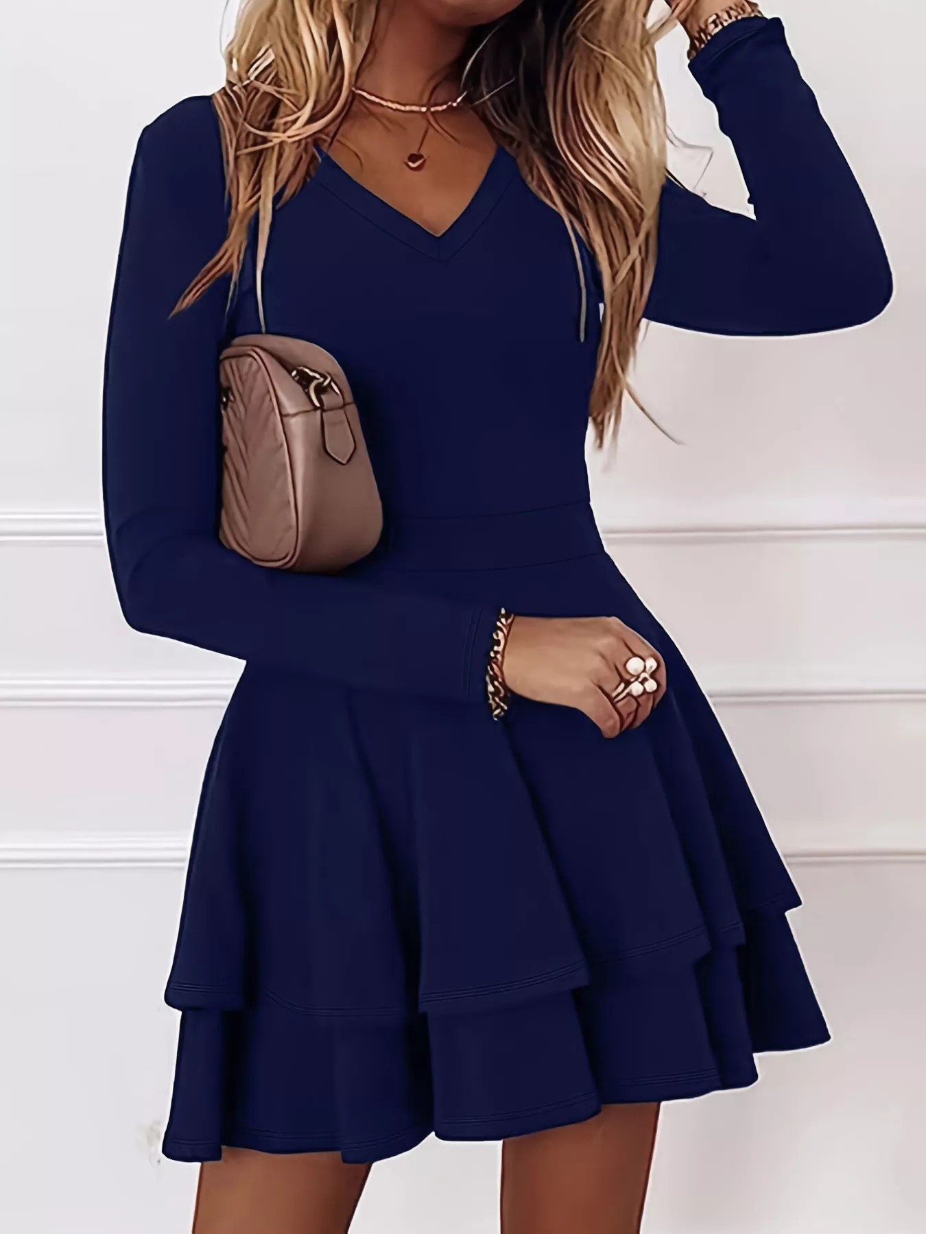 V-Neck Layered Ruffle Mini Dress - Image 13