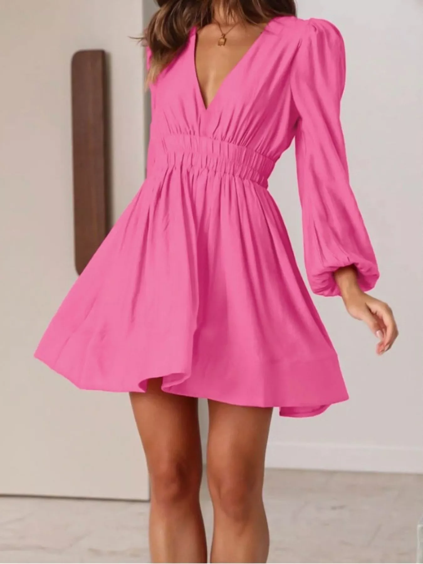 V-Neck Long Sleeve Mini Dress - Image 9