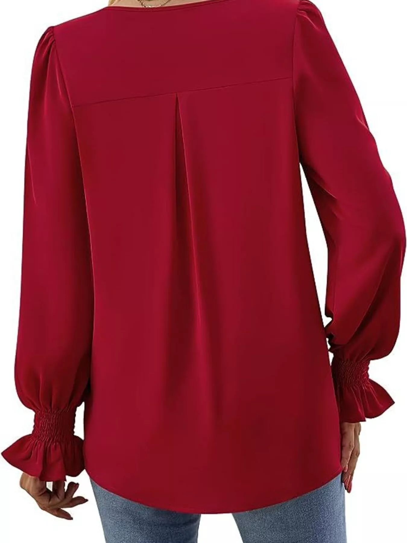 V-Neck Long Sleeve Ruffle Cuff Blouse - Image 12