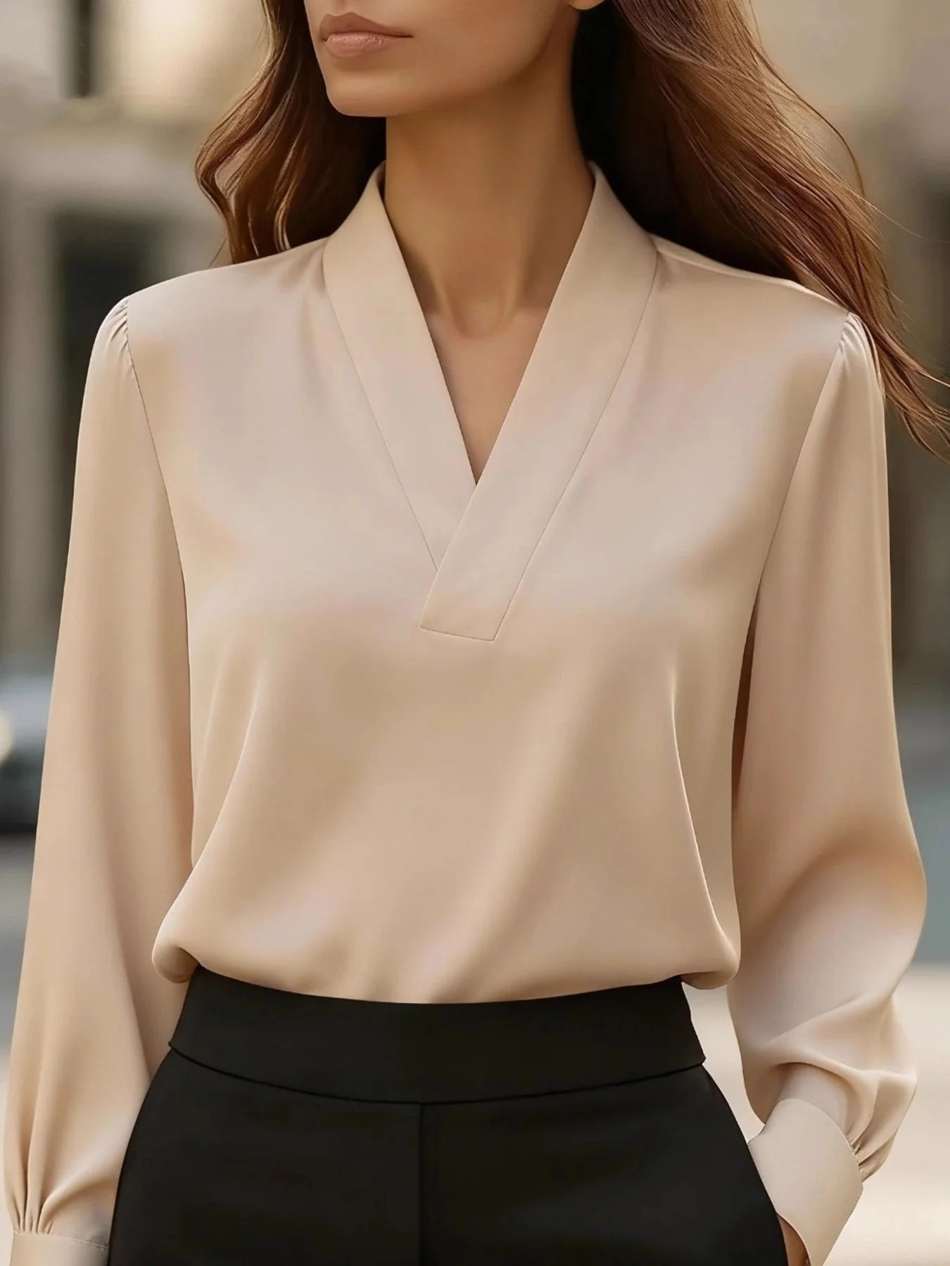 V-Neck Long Sleeve Satin Blouse - Image 7