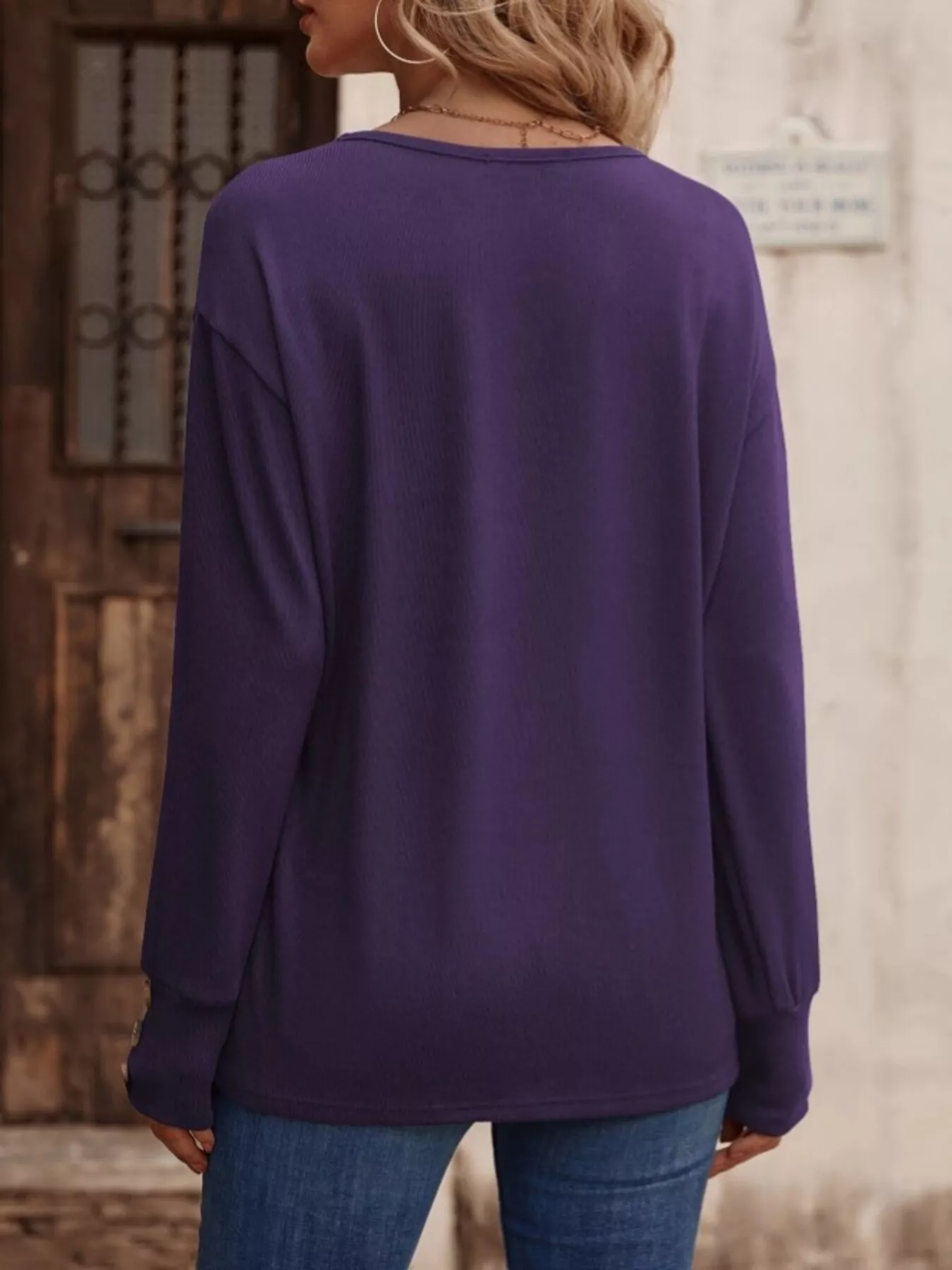 V-Neck Long Sleeve T-Shirt - Image 14