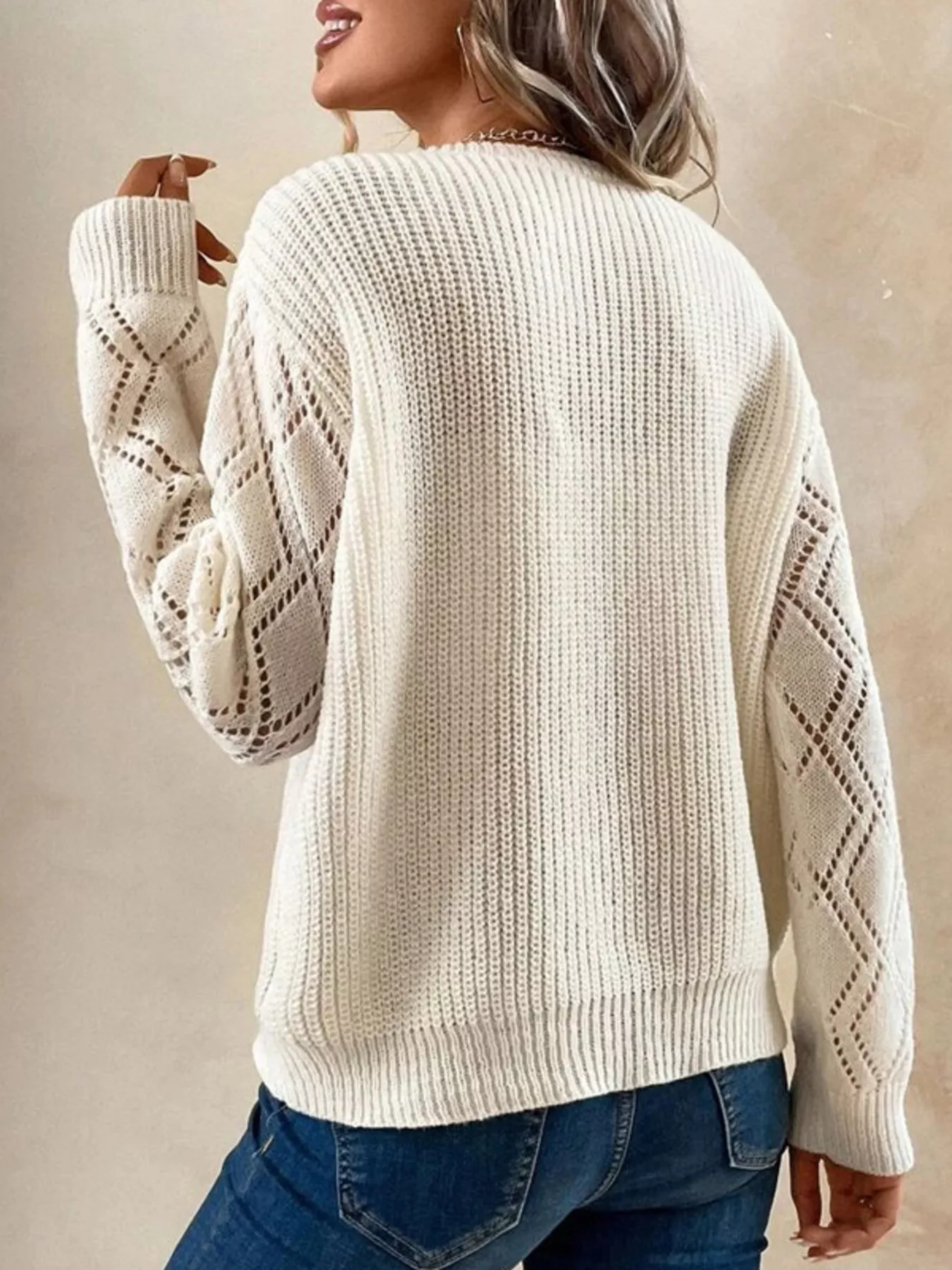 V-Neck Openwork Sweater - Image 4