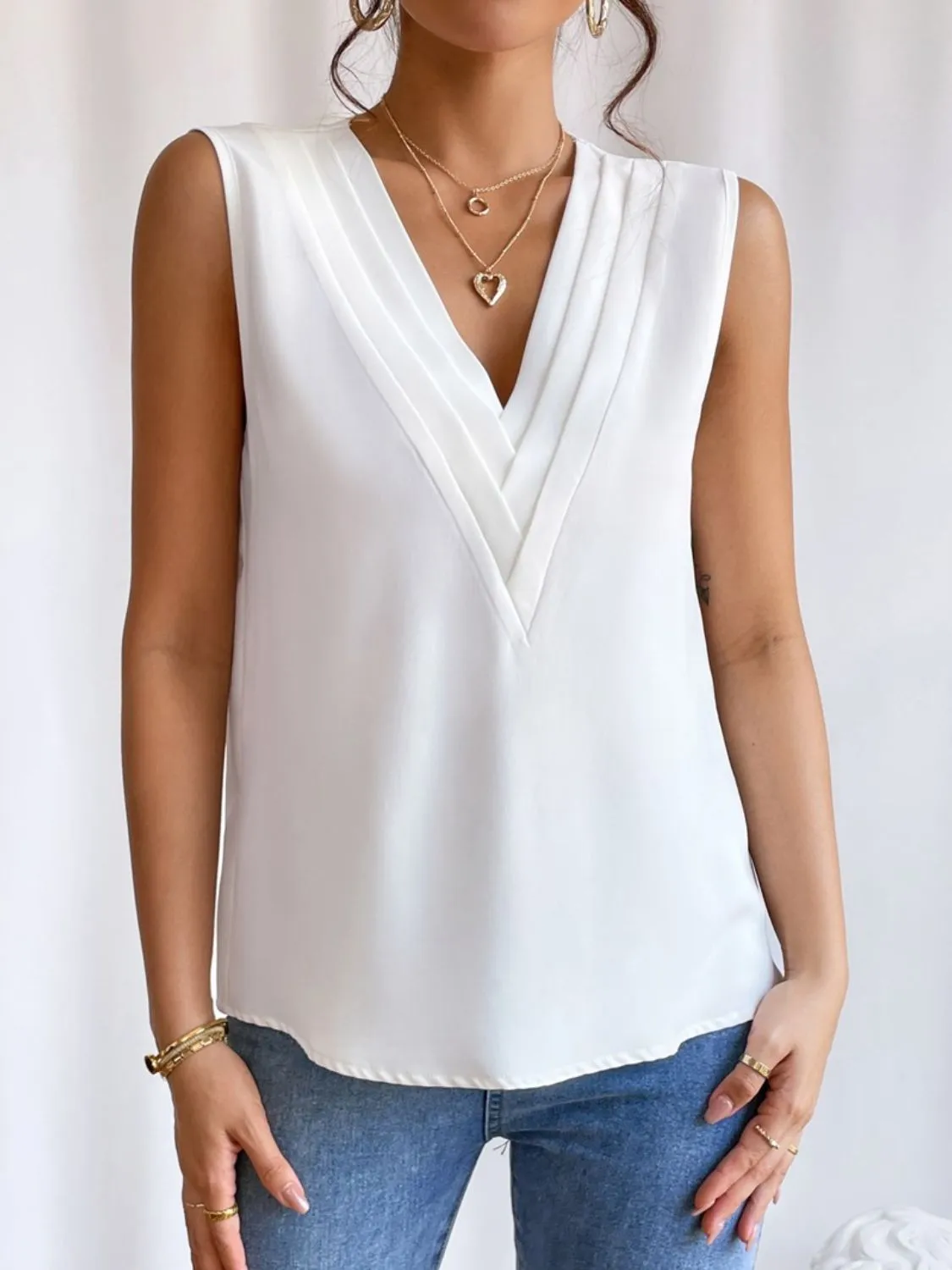 V-Neck Pleated Sleeveless Cami Tank Top - Image 5