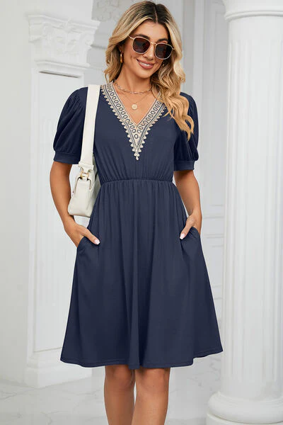 V-Neck Puff Sleeve Dress - Image 9