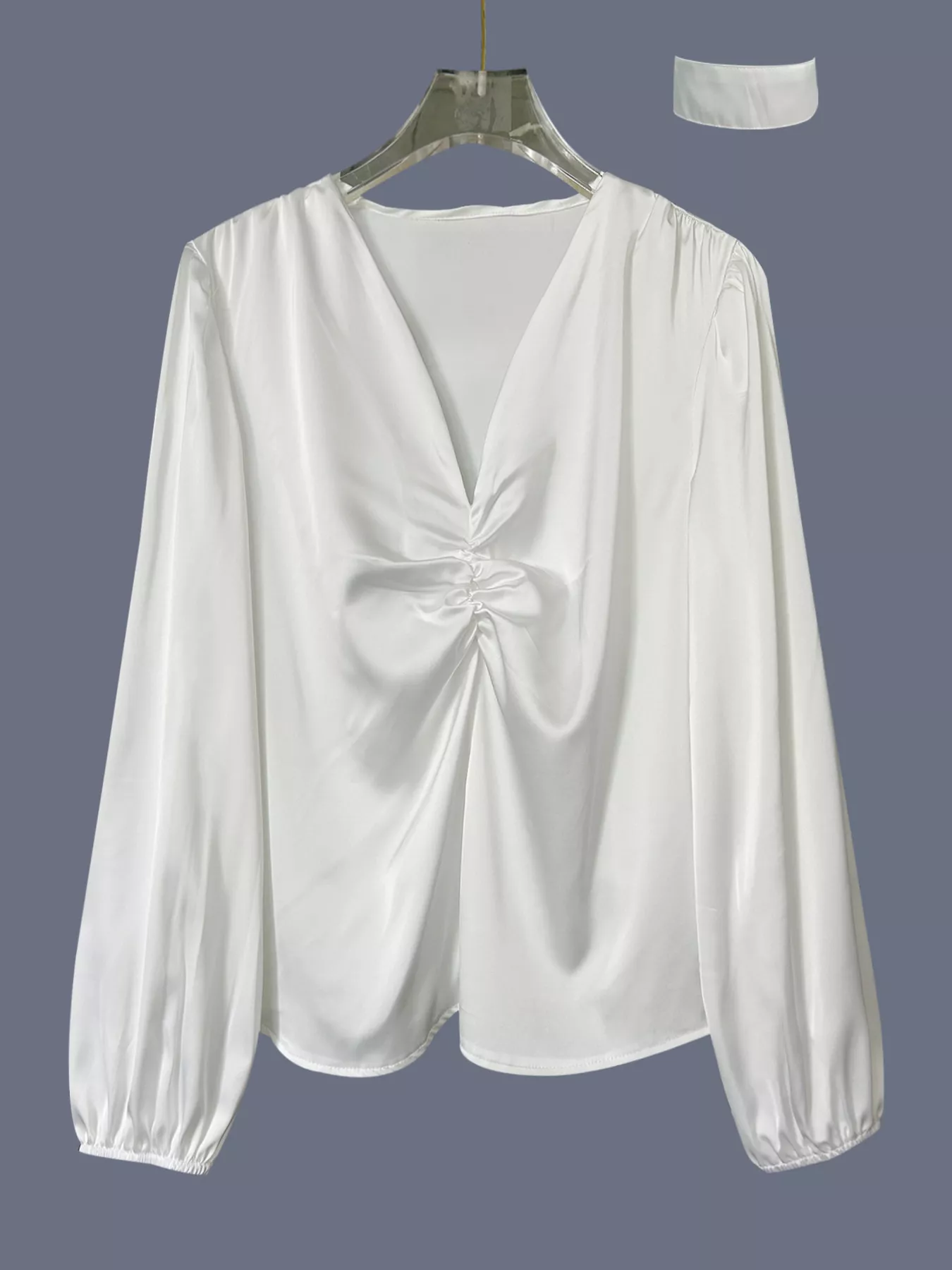 V-Neck Ruched Long Sleeve Blouse - Image 5
