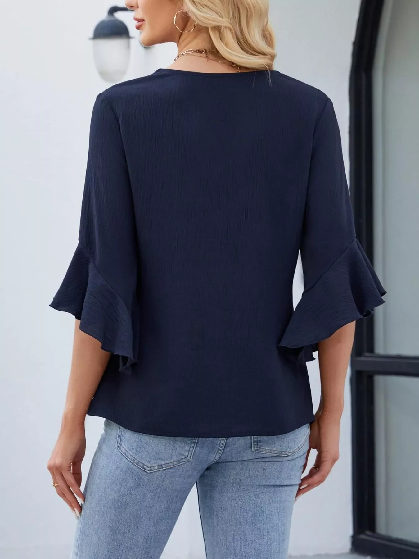 V-Neck Ruffle Sleeve Blouse - Image 12