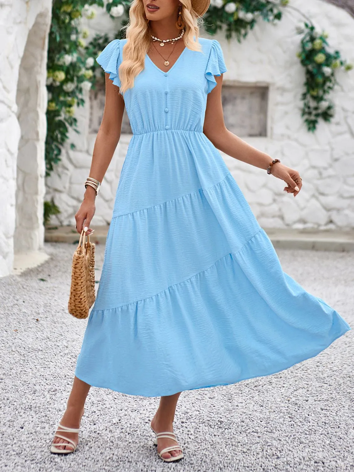 V-Neck Ruffle Sleeve Dress - Image 9