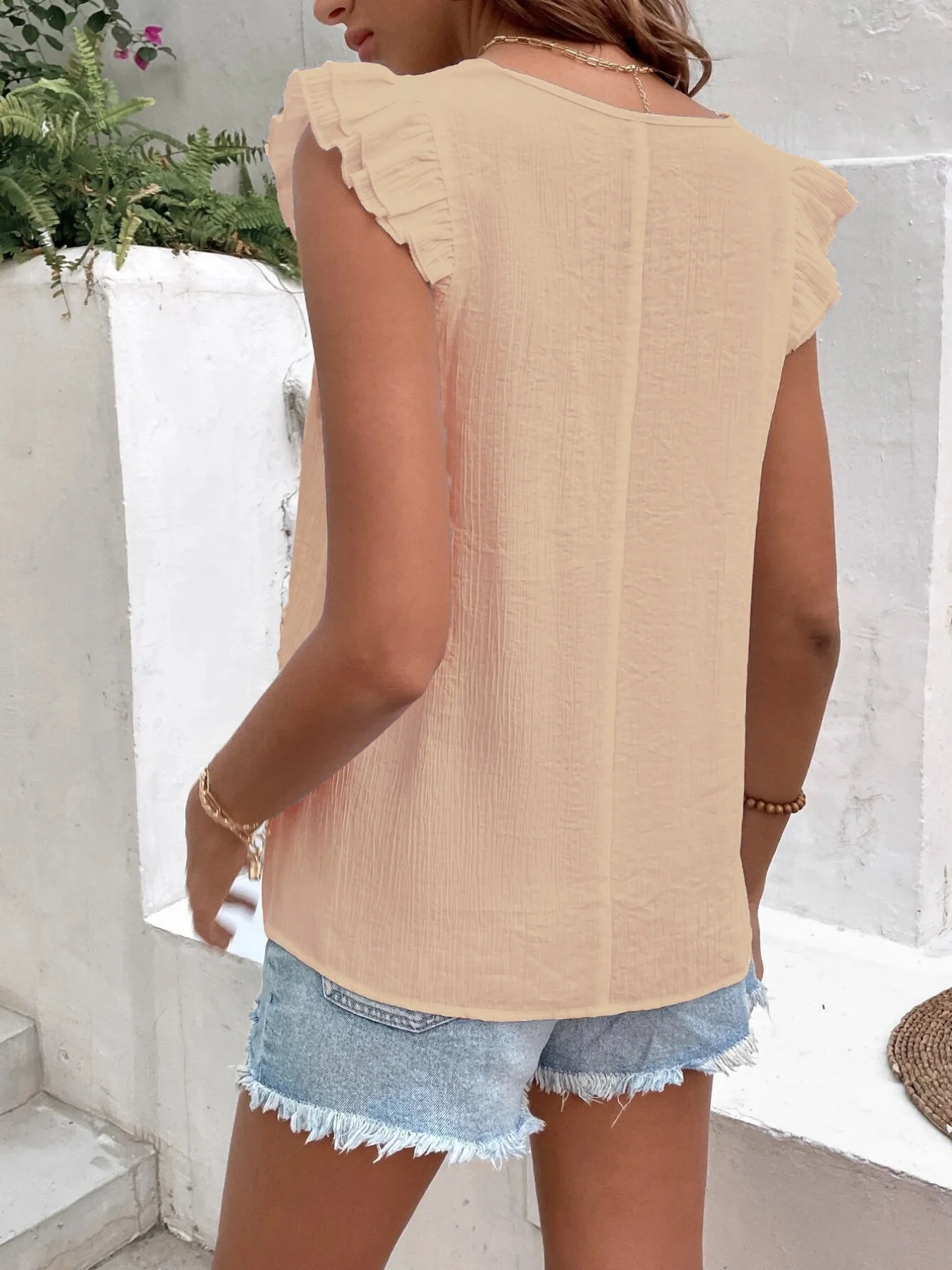 V-Neck Ruffled Cap Sleeve Blouse - Image 12