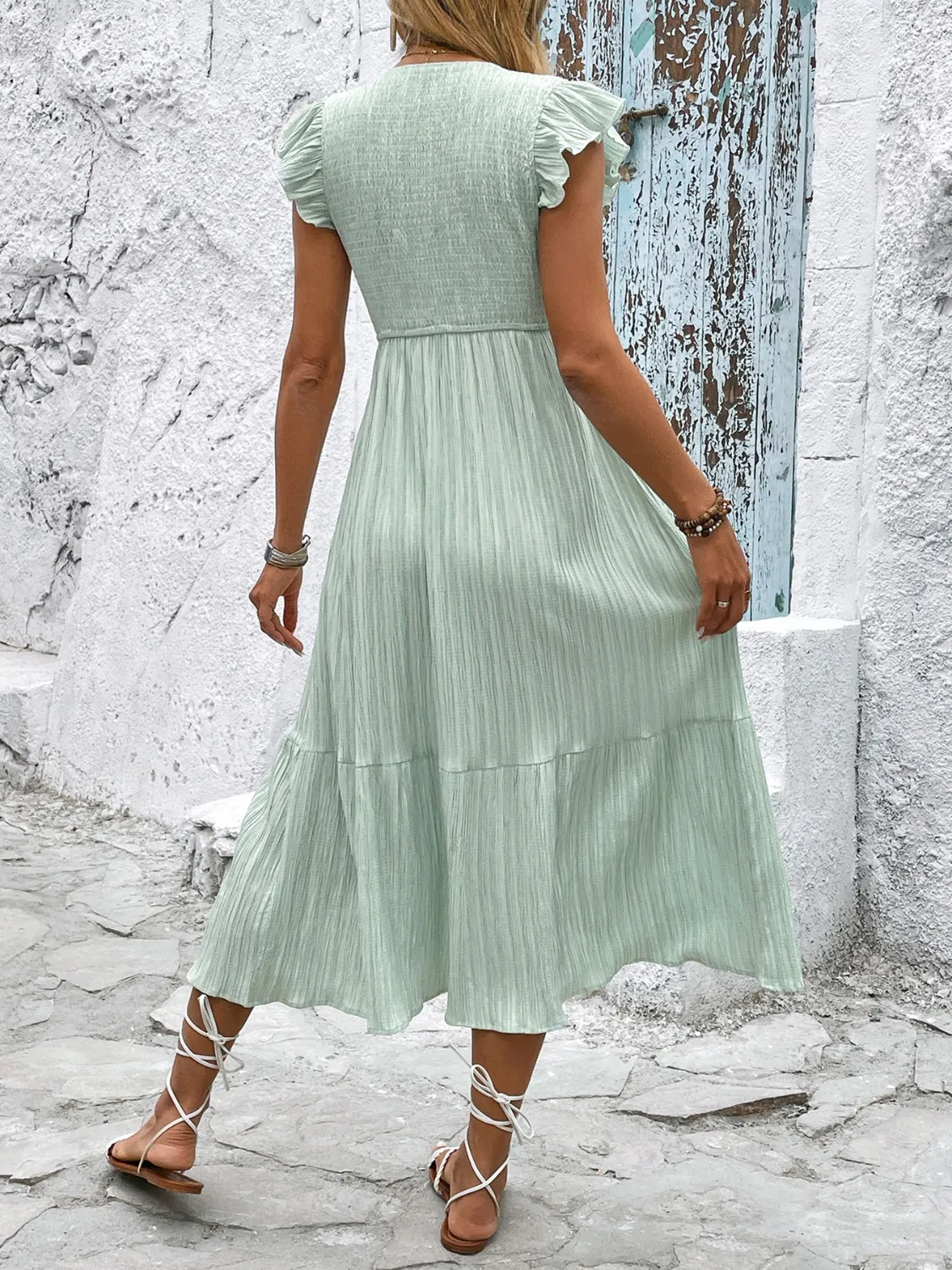 V-Neck Ruffled Cap Sleeve Dress - Image 6