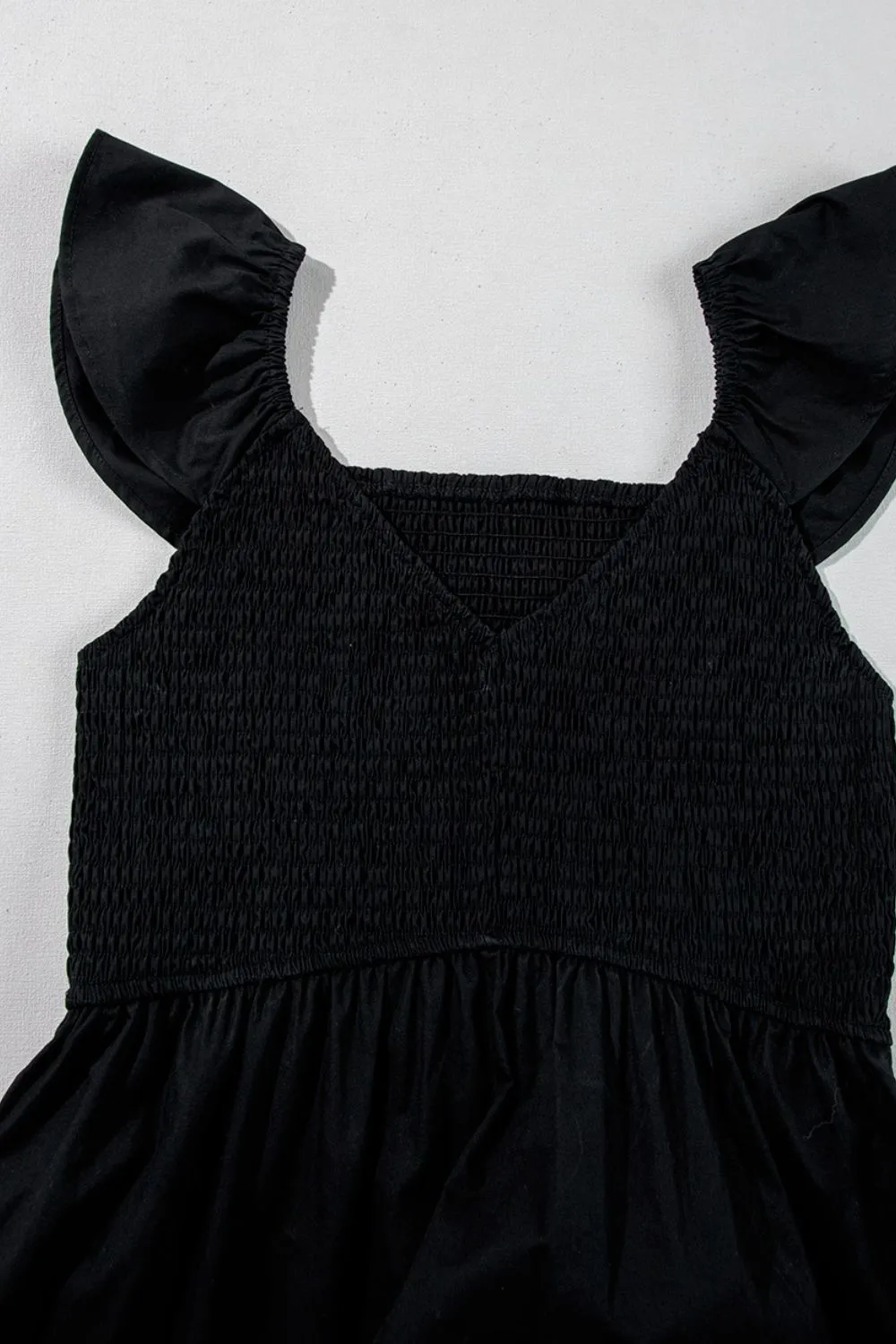 V Neck Ruffled Cap Sleeve Smocked Maxi Dress - Image 4