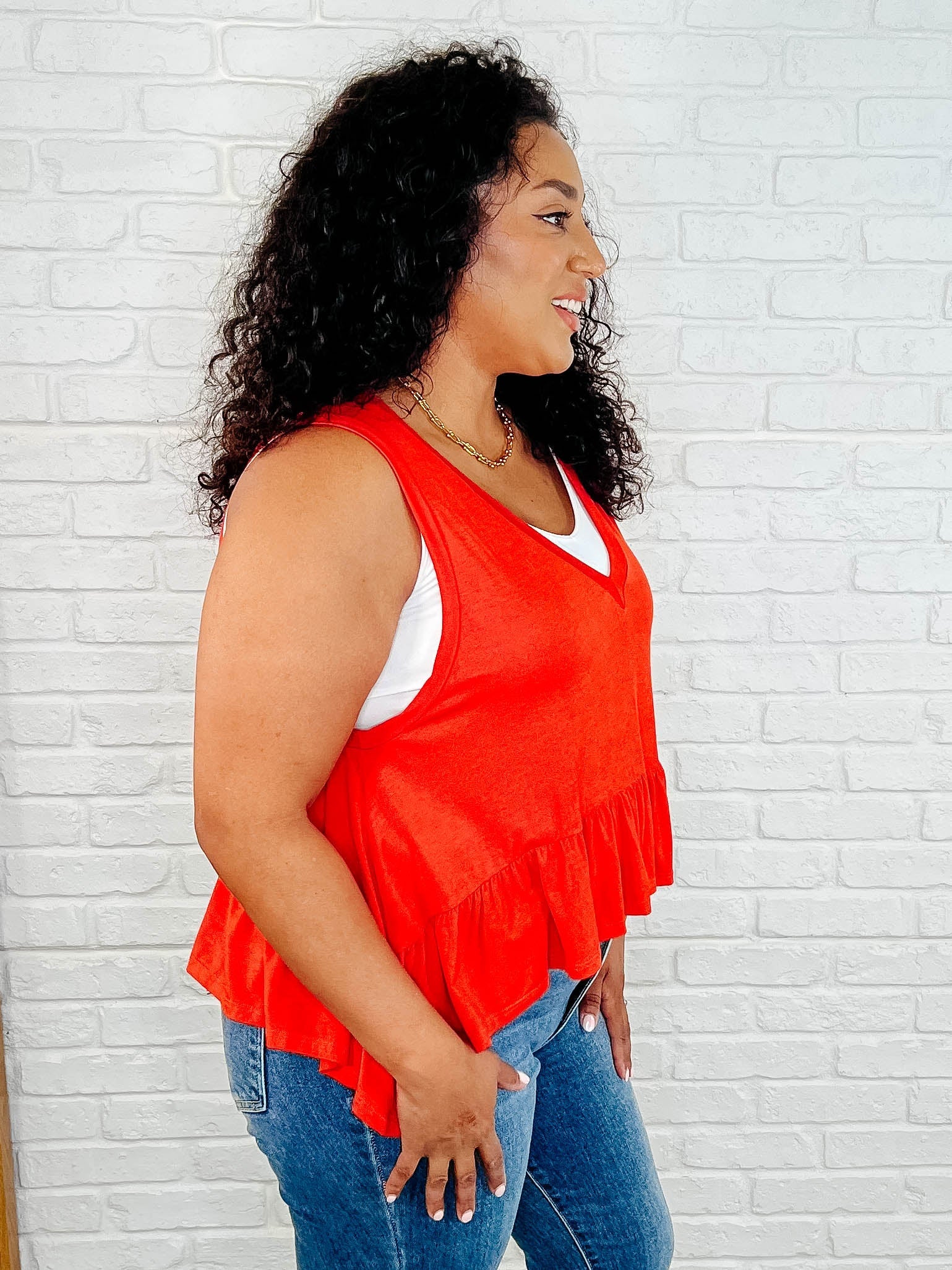 V-Neck Ruffled Peplum in Spicy Orange - Image 6