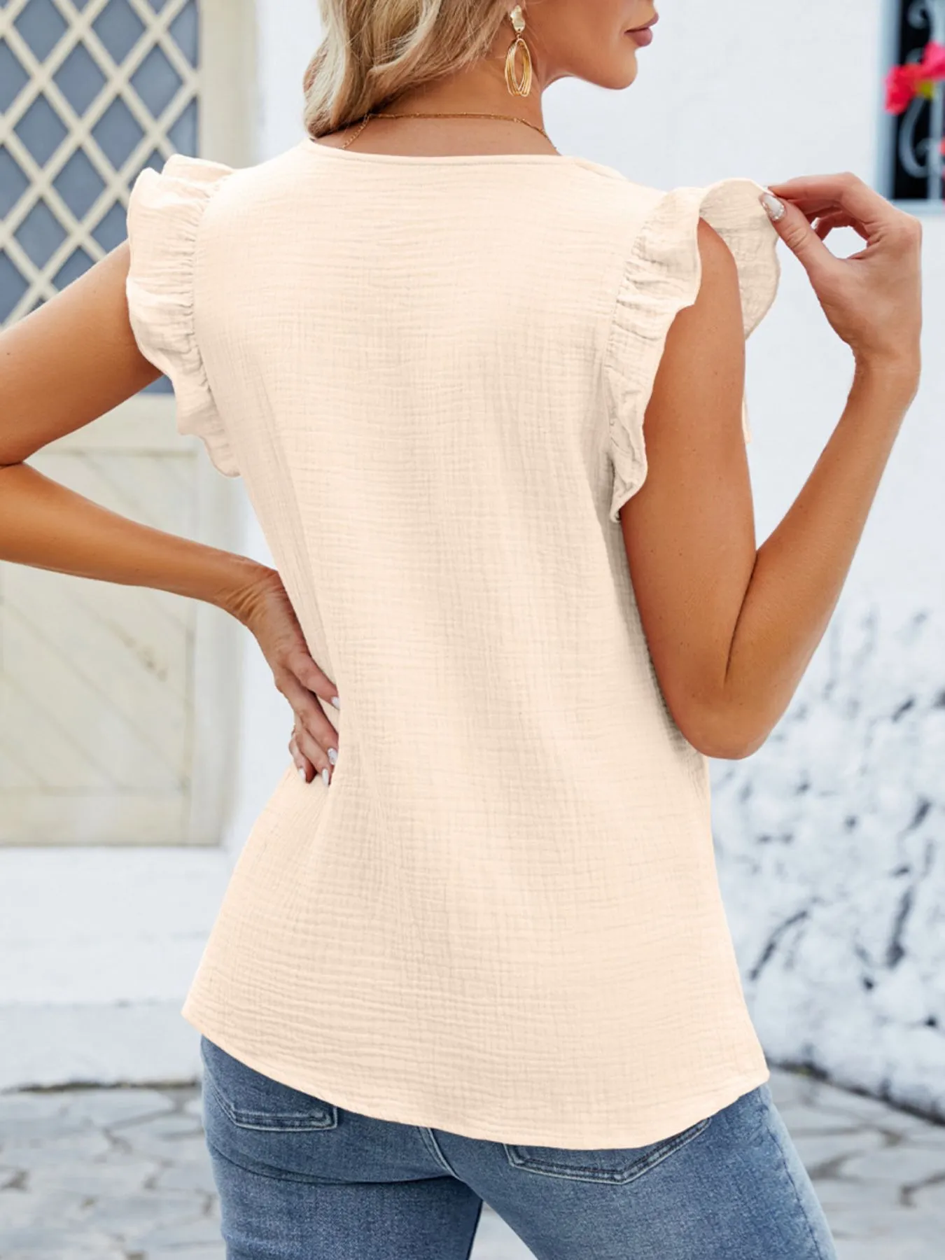 V-Neck Ruffled Sleeve Top - Image 4