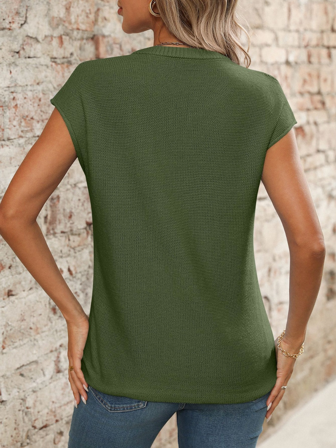 V-Neck Short Sleeve Knit Top - Image 32